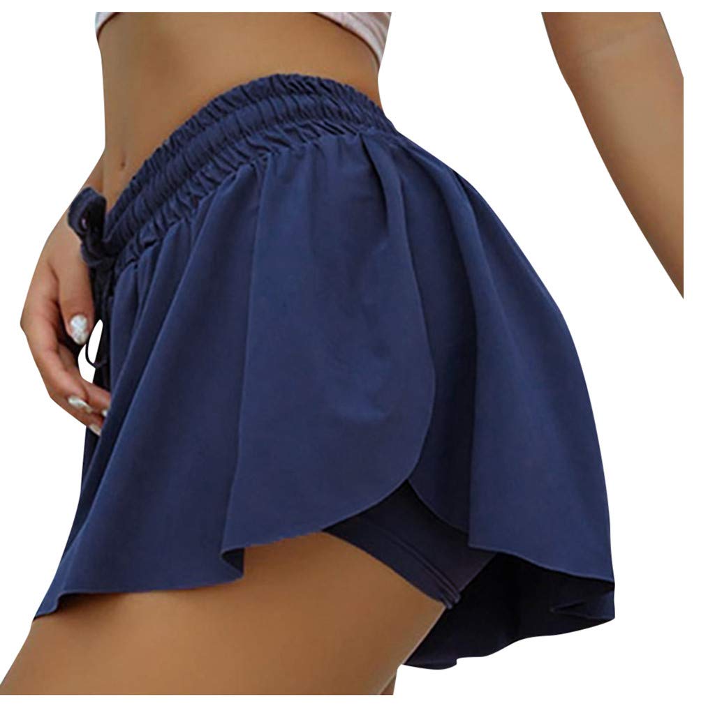 Women's 2-in-1 Running Shorts with Pockets - High Waist Quick Dry Athletic Yoga Shorts for Workout, Gym & Sports - Lightweight Flowly Design for Jogging, Fitness & Outdoor Activities