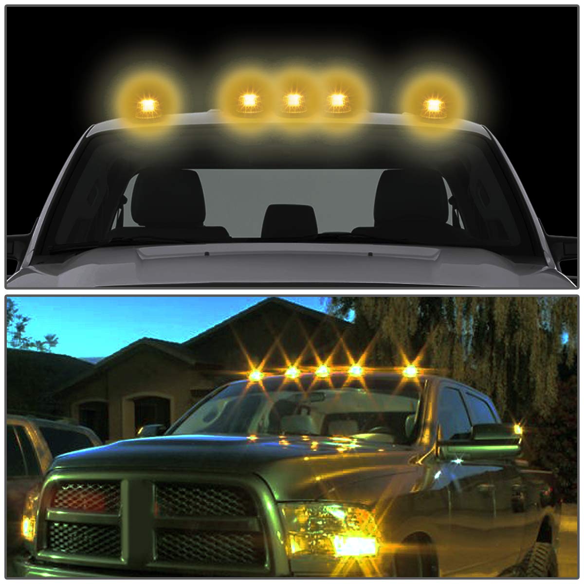 DNA Motoring CBL-DR94-SM-Y LED Cab Roof Top Marker Lights - Pack of 5 Amber Lights for Semi Trucks & Trailers - Durable Weatherproof Design for Nighttime Visibility & Safety