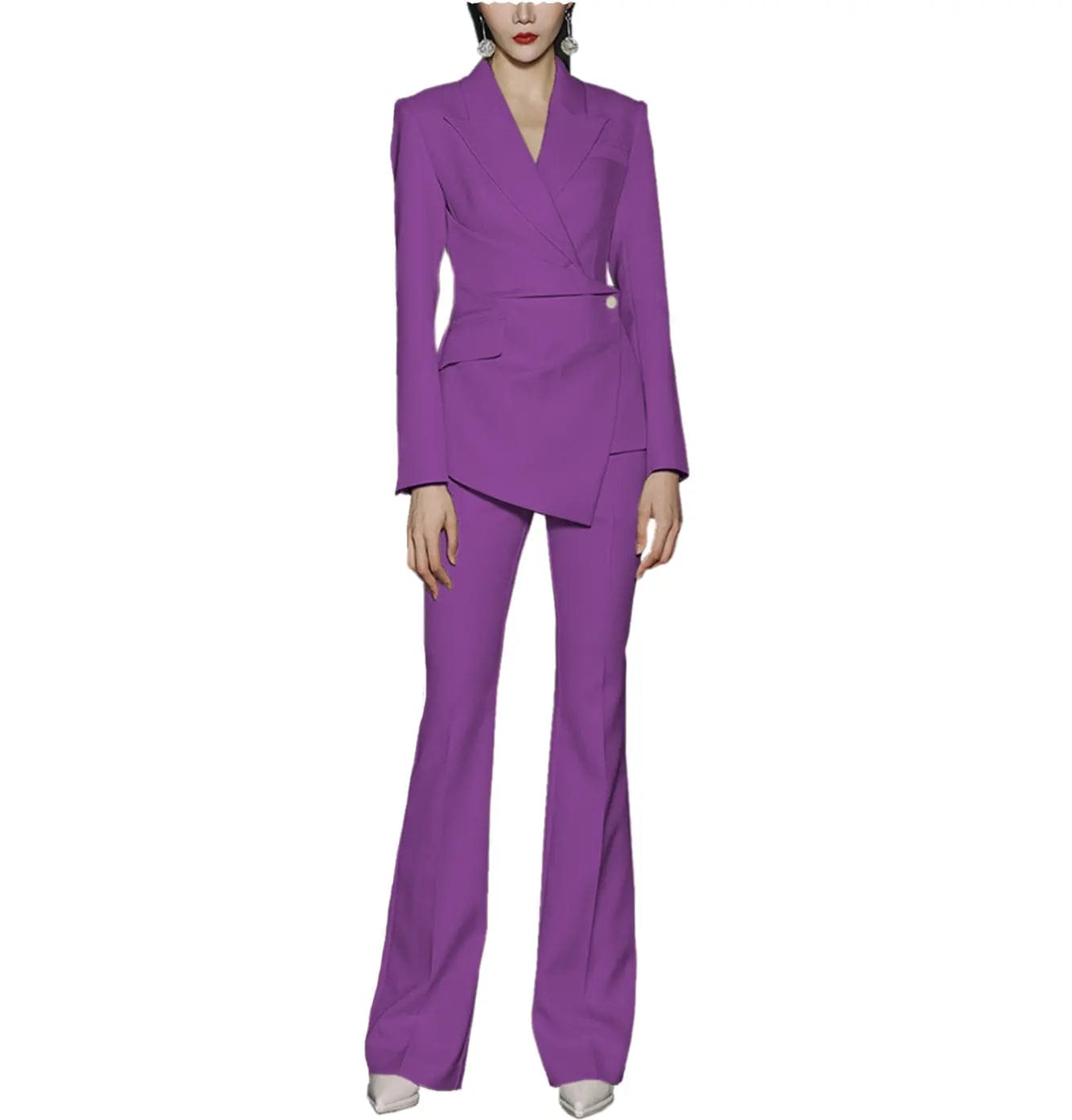 Stylish Women's Single Button Peak Lapel Blazer Suit Set (Jacket & Pants) - Perfect for Office Wear, Business Meetings & Formal Events