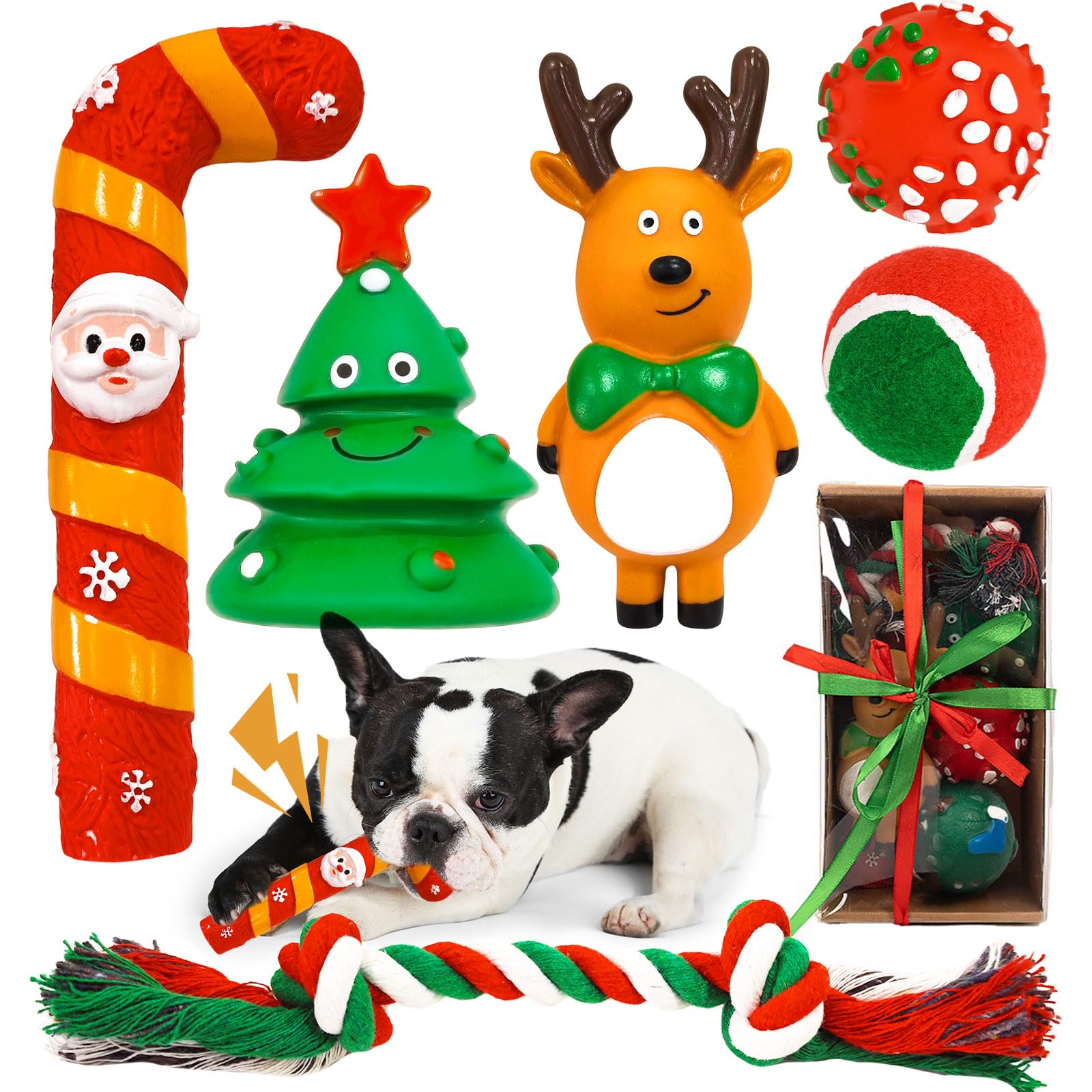 6Pcs Christmas Squeaky Dog Toys Set - Cute Holiday Chew Toys for Small & Medium Dogs with Squeaker (Tree & Reindeer) - Perfect for Puppy Playtime, Christmas Gifts & Interactive Training