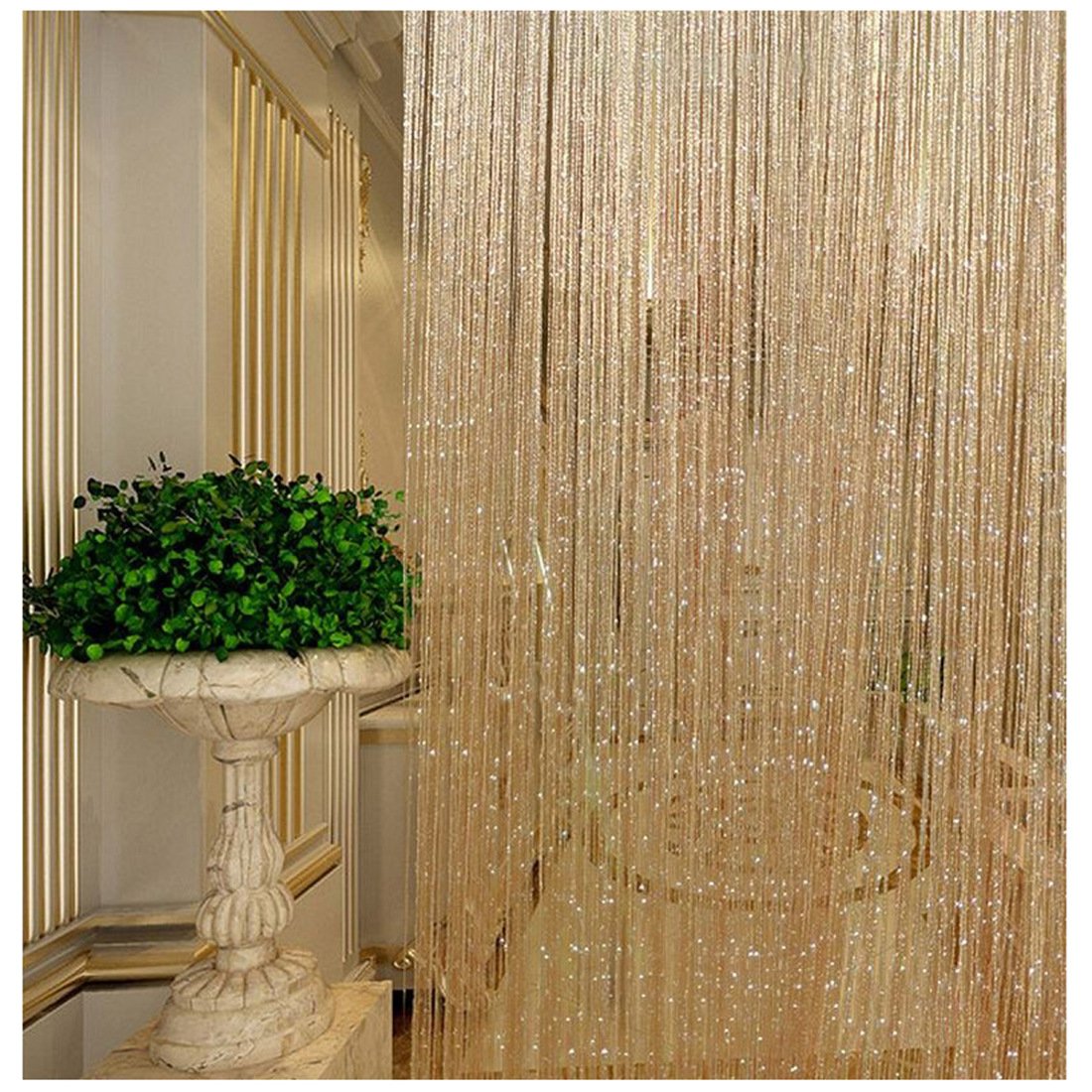 ECYC Glitter Champagne Tassel Curtains - Shiny String Window Door Drape for Room Divider & Decor | Perfect for Weddings, Parties & Home Decoration