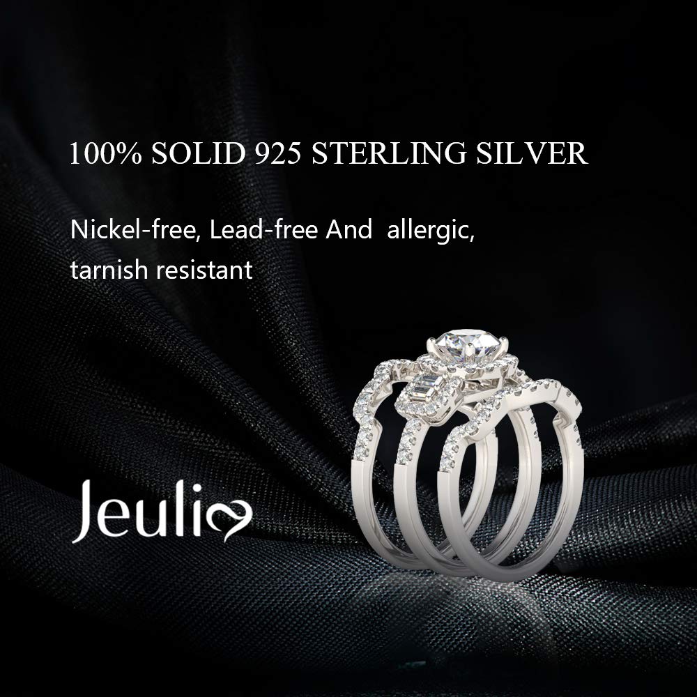 Jeulia 2 Carat Cubic Zirconia Halo Engagement Ring Set for Women - Sterling Silver Round Cut Bridal Wedding Band, Promise & Anniversary Jewelry Gift for Her - Perfect for Proposals, Weddings & Special Occasions