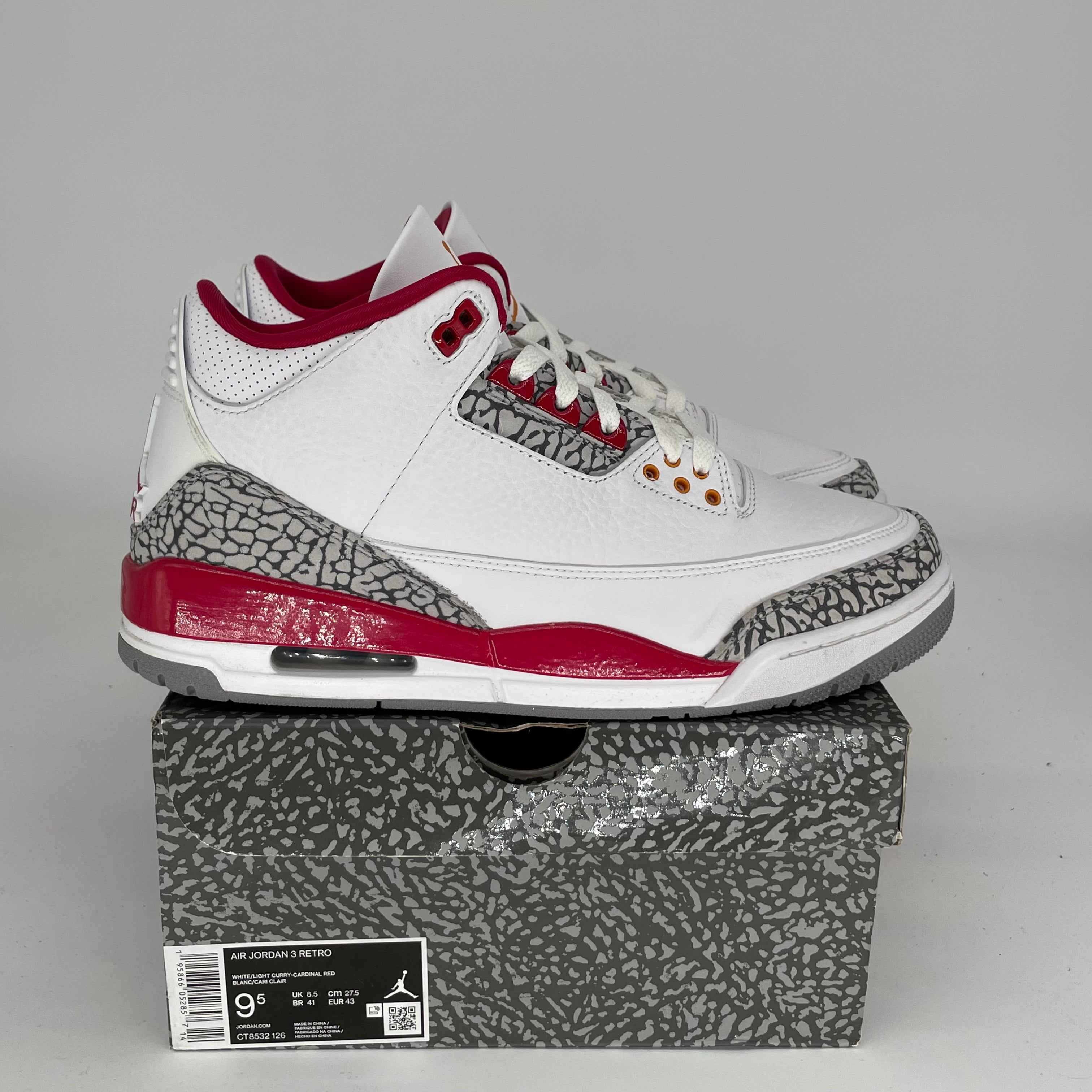 AIR JORDAN 3 CARDINAL Red Sneakers Men's Size 9.5 (CT8532-126) - Retro Basketball Shoes for Streetwear & Casual Outfits