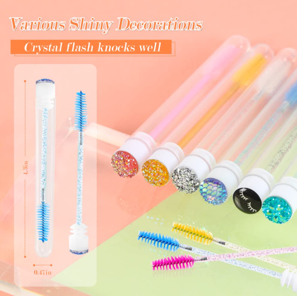 Disposable Mascara Brushes - 20 Pcs Diamond Eyelash Spoolies with Sanitary Tubes | Professional Makeup Brush Wands for Lash Extensions, DIY Mascara & Salon Use | Perfect for Home, Travel & Professional Makeup Kits