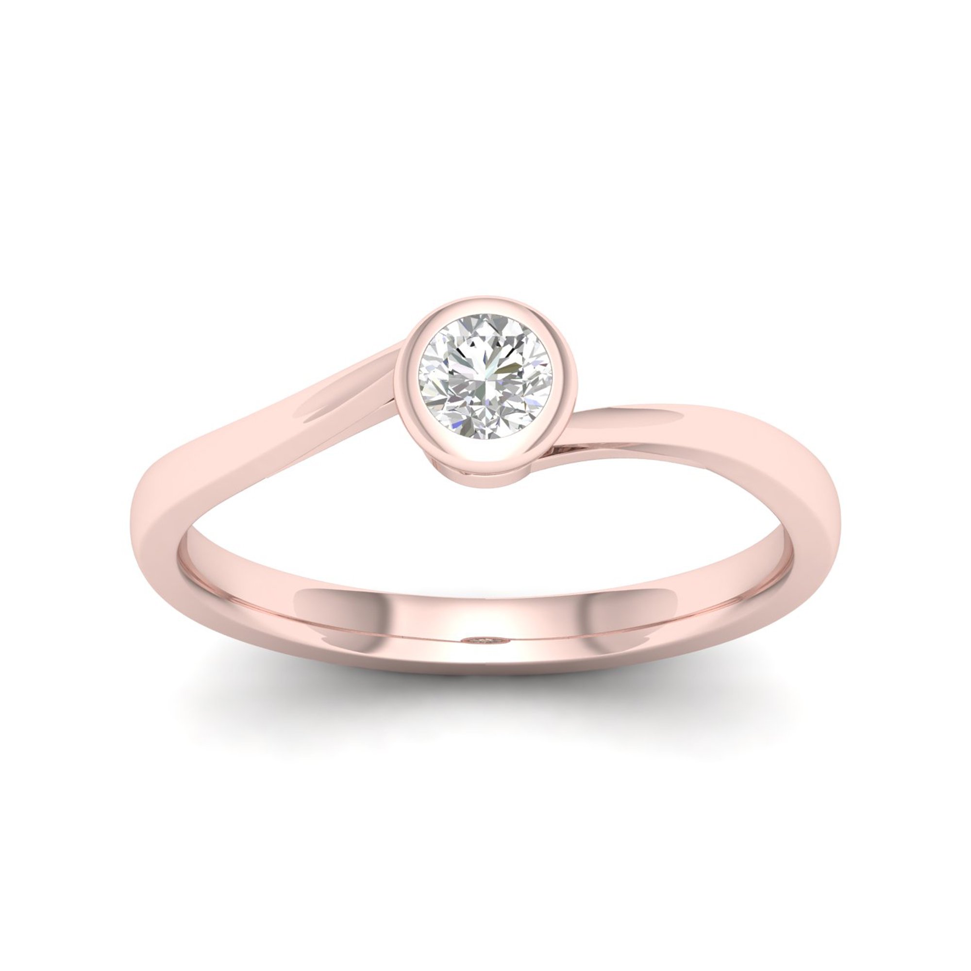 10K Gold 1/5Ct TDW Diamond Bezel Set Solitaire Bypass Promise Ring for Women - I-J Color I2 Clarity Engagement Ring, Wedding Band, Anniversary Gift, Valentine's Day Present