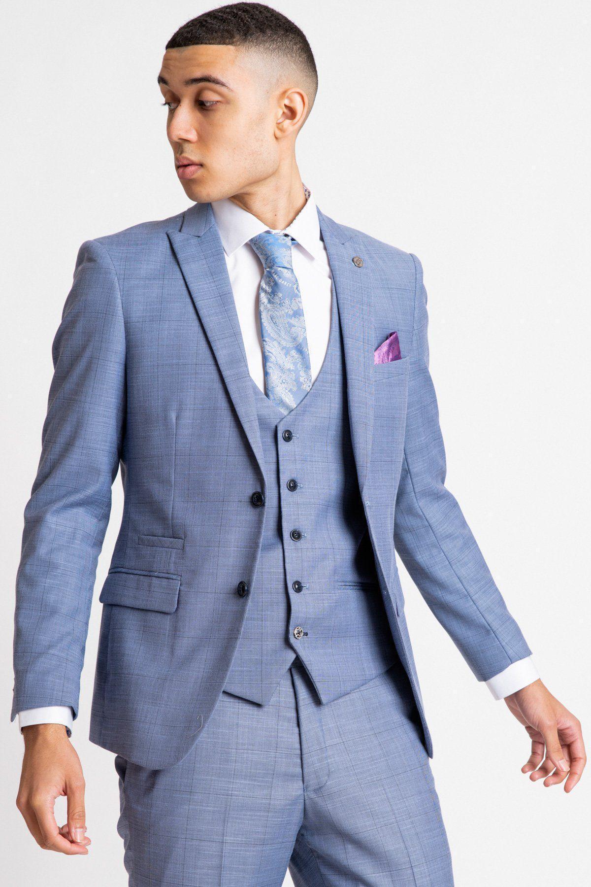 Blue Grey Check Blazer for Men - Stylish Slim Fit Business Jacket - Perfect for Office, Wedding & Formal Events