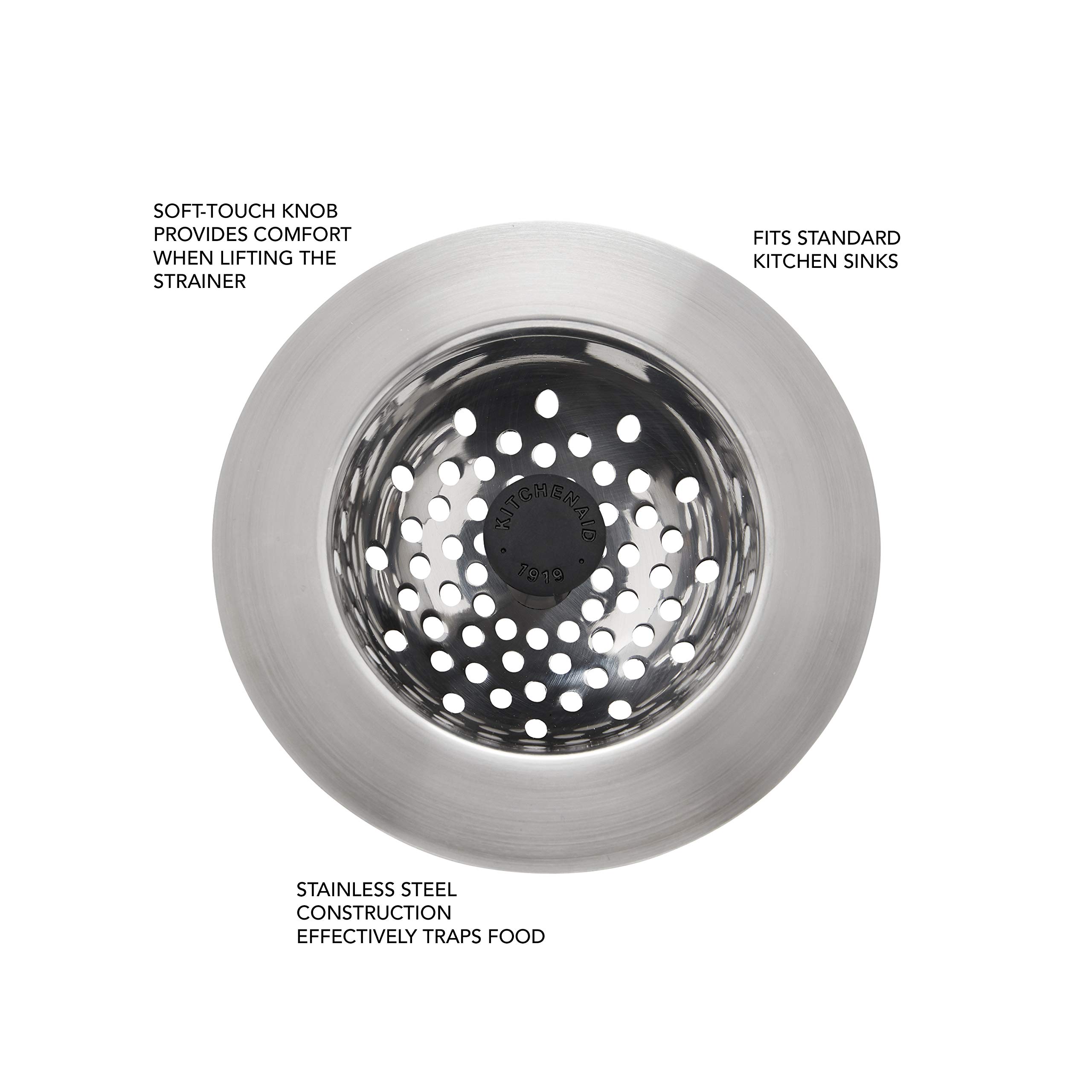 KitchenAid Stainless Steel Sink Strainer - Universal Fit Black Drain Filter for Kitchen Sinks | Prevents Clogs & Protects Pipes | Ideal for Food Prep Areas & Dishwashing Stations