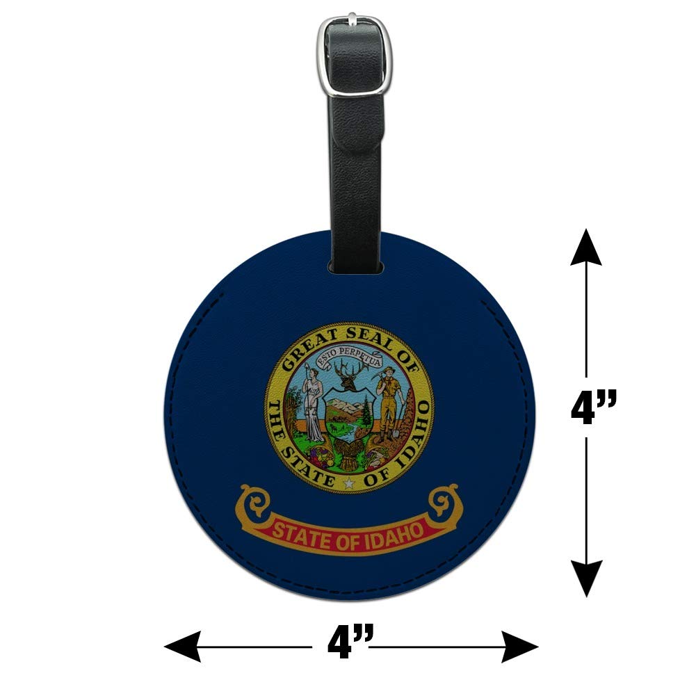 Idaho State Flag Round Leather Luggage Tag - Durable Suitcase ID Tag for Travel Bags, Carry-Ons & Backpacks - Perfect for Air Travel, Vacation & Business Trips