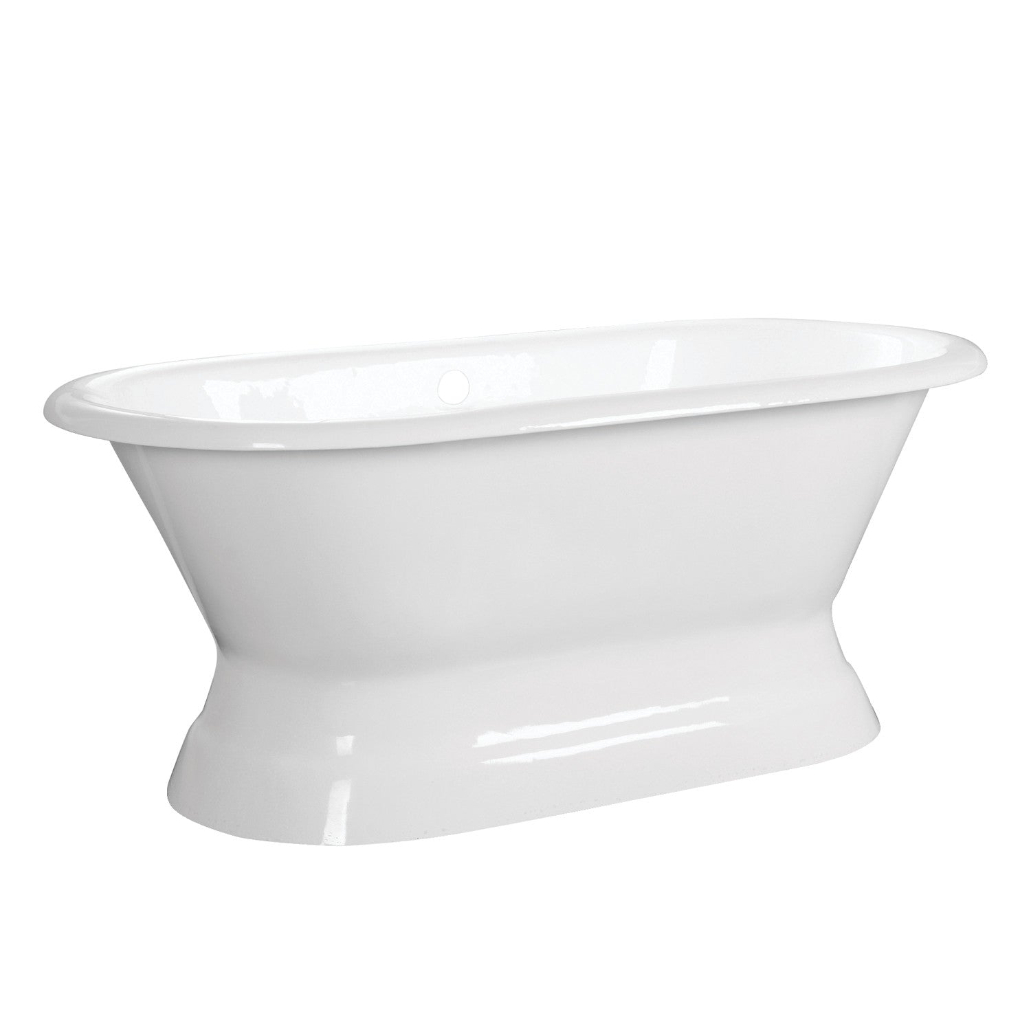 Aqua Eden 66 Inch White Cast Iron Oval Double Ended Pedestal Bathtub - No Faucet Drillings | Freestanding Soaking Tub for Luxury Bathroom & Spa Relaxation