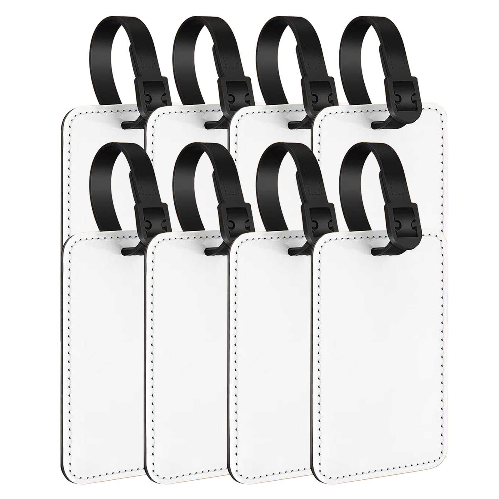 8 Pack DIY Sublimation Blank Luggage Tags - 3.93 x 3.15 x 0.78 Inches White Faux Leather Matte ID Card Holder for Travel, Cruise & Suitcase Identification | Personalized Gift Idea