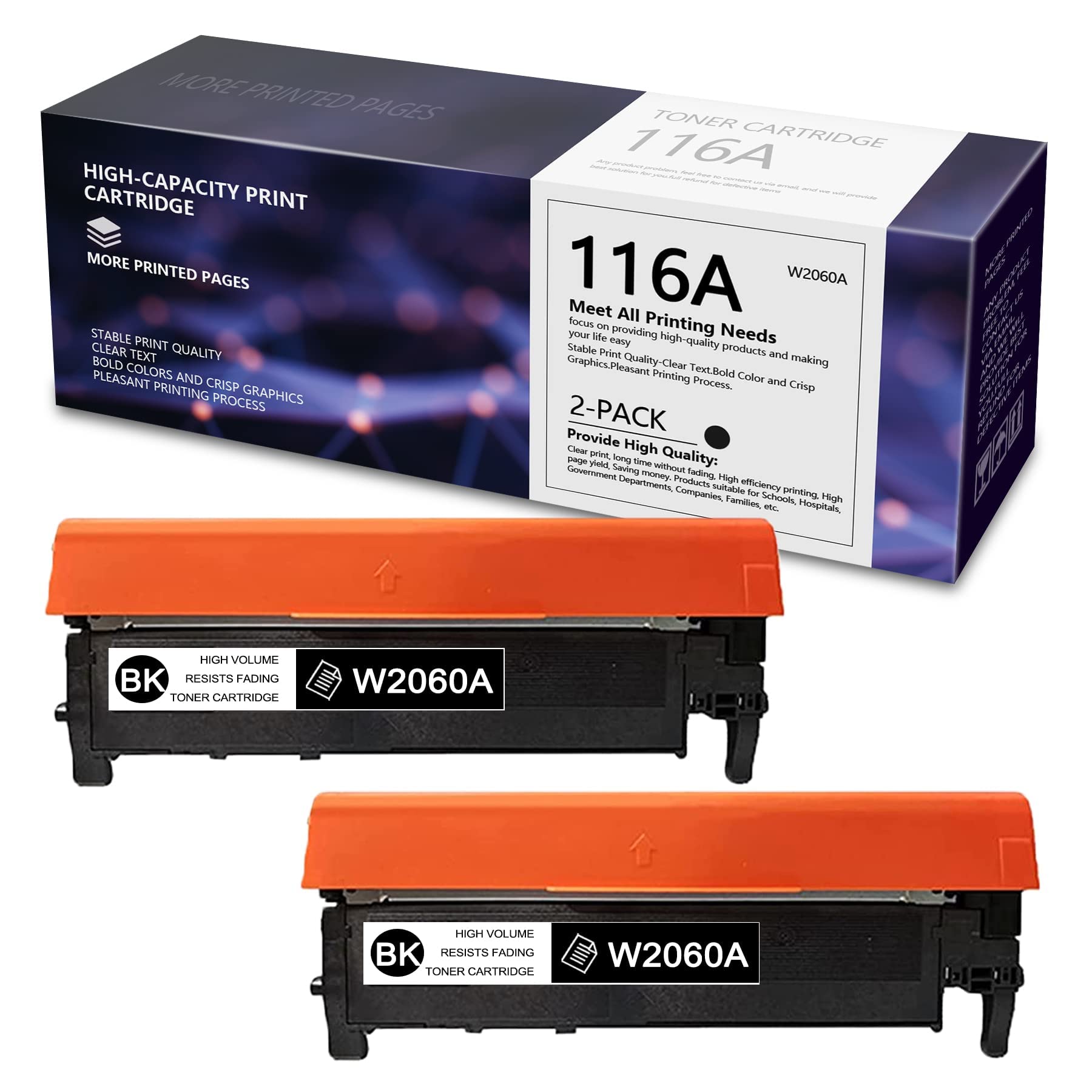 Viviansky 2-Pack Black 116A W2060A Compatible Toner Cartridge Replacement for HP MFP 178nw 179fnw 150a 150w Printers (with Chip) - High Yield Printing for Office & Home Use