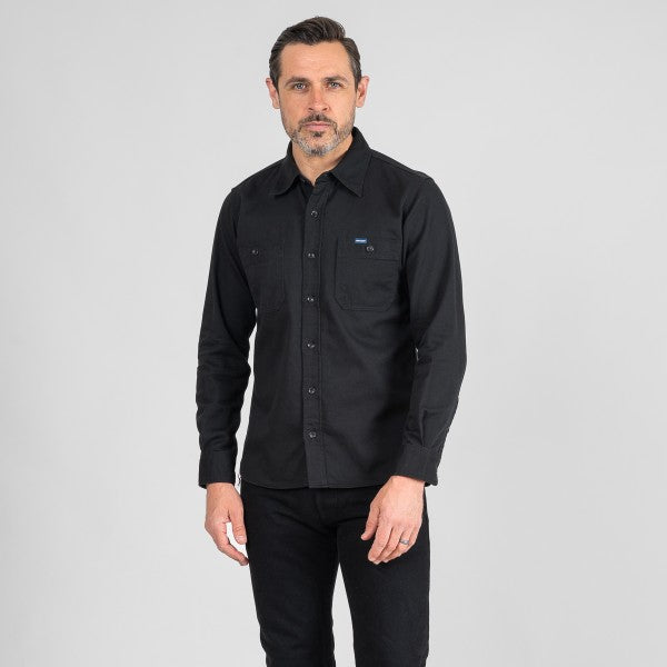 Iron Heart IHSH-414 9oz Cotton Linen Work Shirt for Men - Durable Black Button-Up Shirt for Workwear, Outdoor Activities & Casual Style
