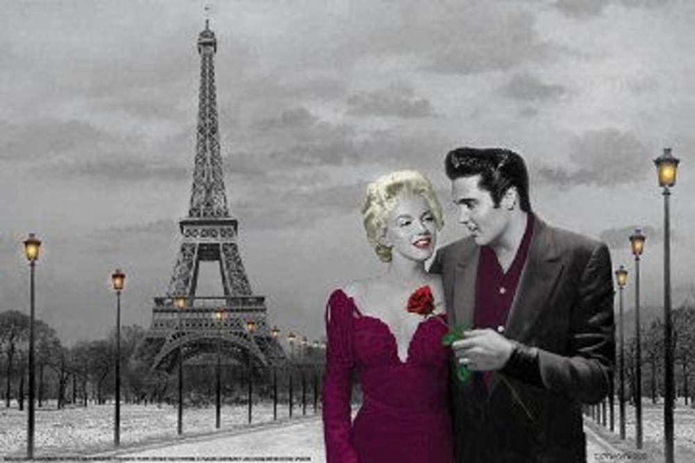 Vintage Paris Sunset Art Print with Elvis & Marilyn - Chris Consani Poster - Perfect for Living Room, Bedroom & Office Wall Decor