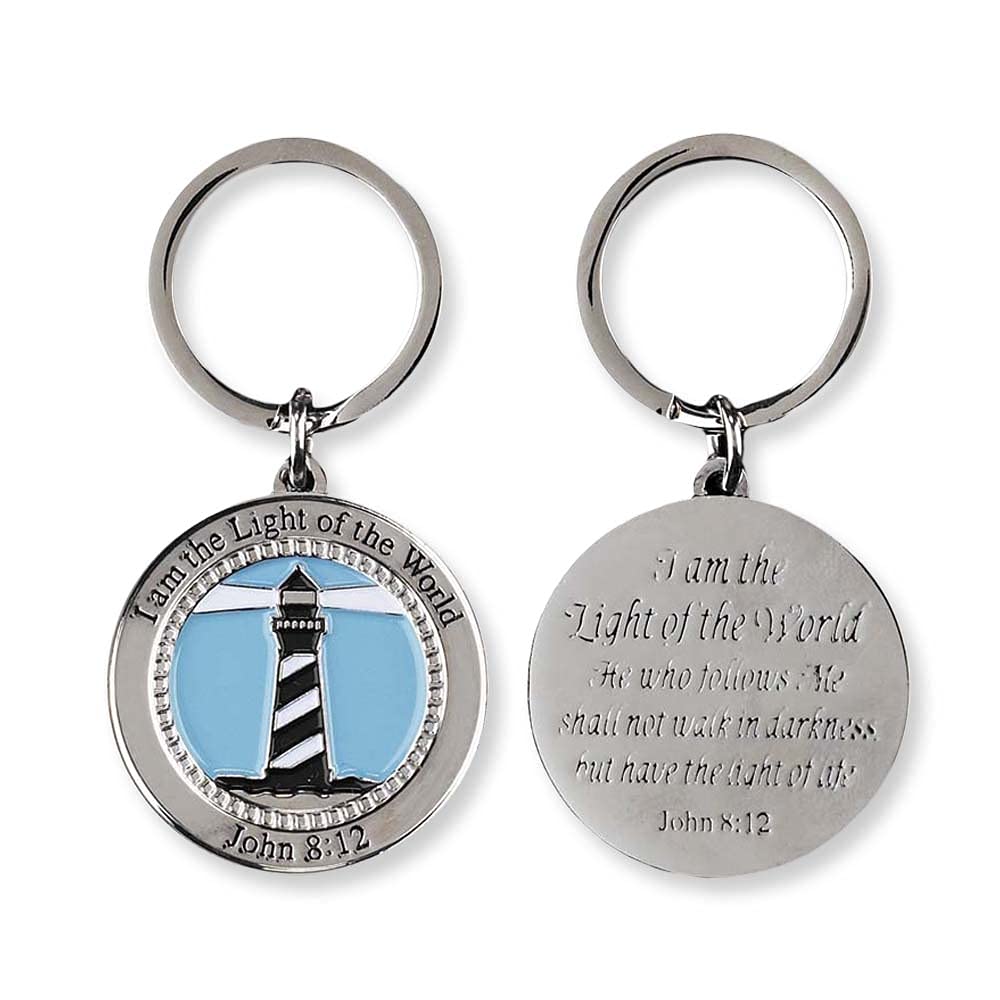 John 8:12 Lighthouse Keychain - Religious Pendant for Keys & Gifts