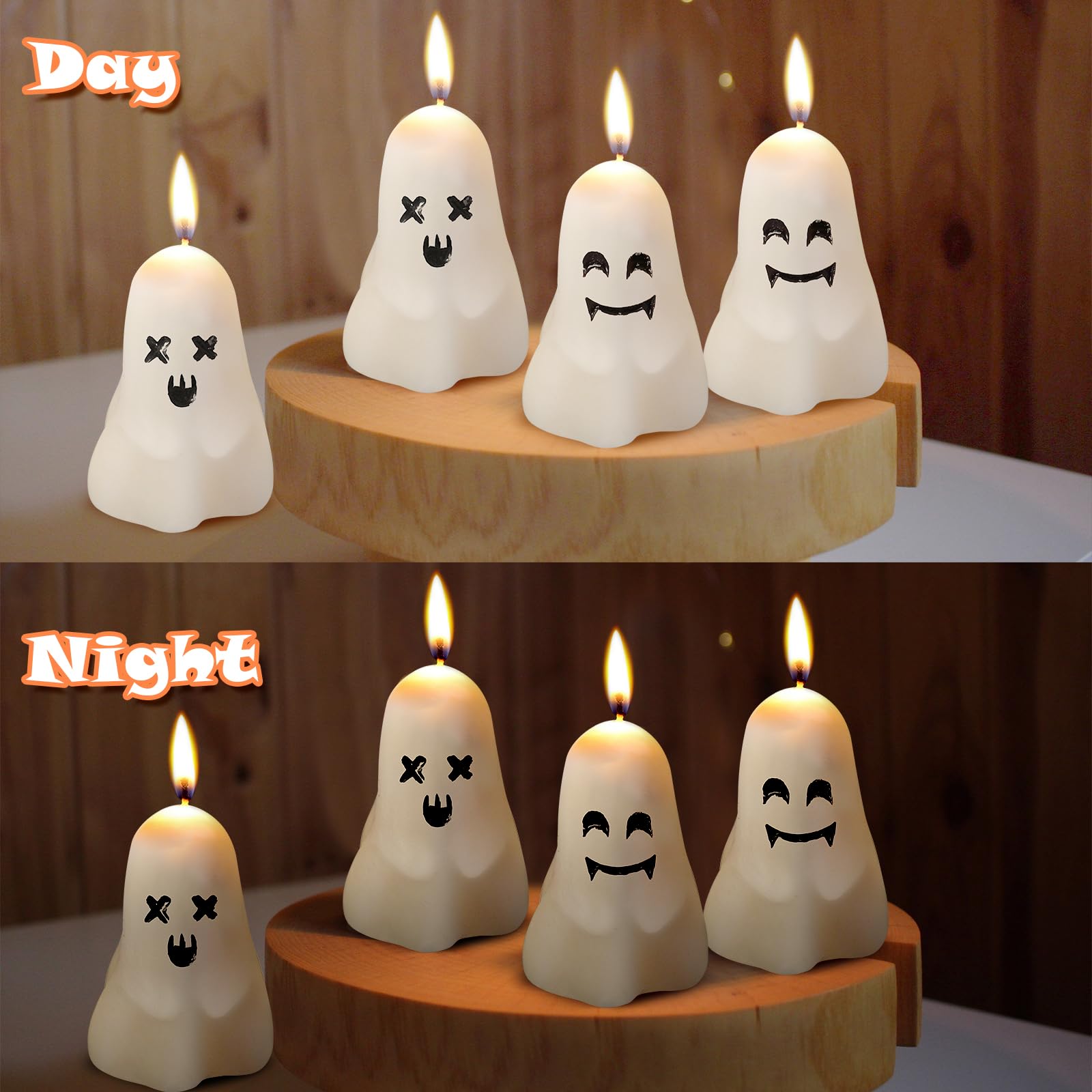 12 Pcs Ghost Face Candles - Halloween & Thanksgiving Wax Candles, Spooky Handmade Decoration for Home, Party, Table Centerpiece - Cute Fun Mini Burning Candles for Festive Atmosphere