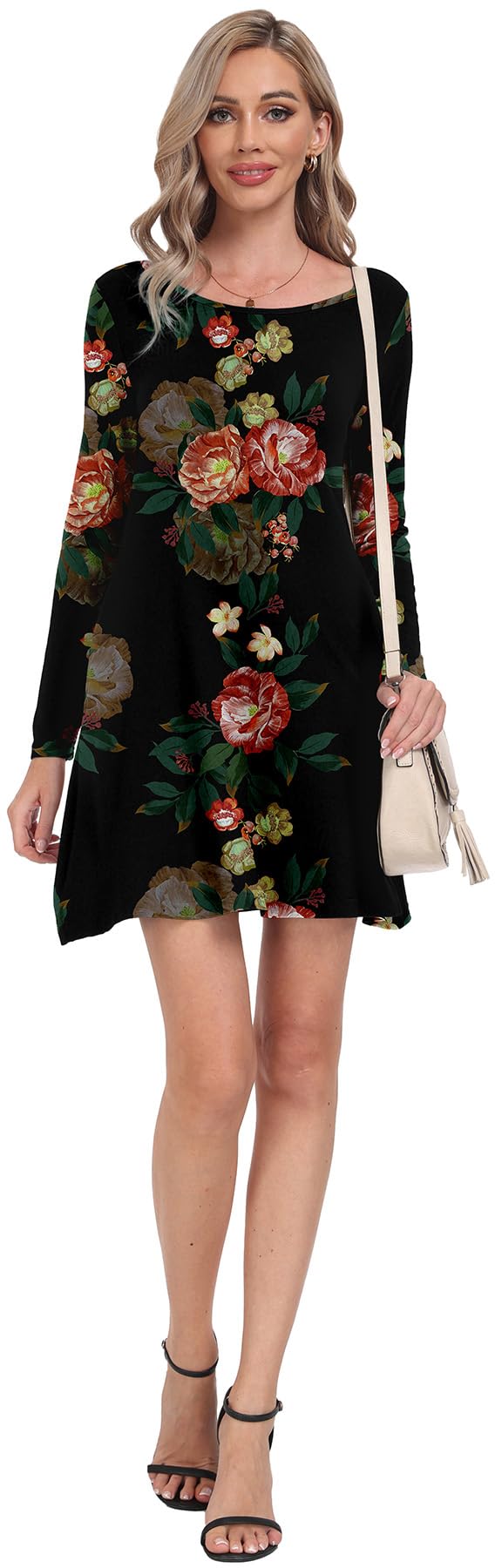 Women's Long Sleeve Pocket T-Shirt Dress - Casual Loose Fit Comfortable Cotton Maxi Dress for Everyday Wear, Lounge & Outings
