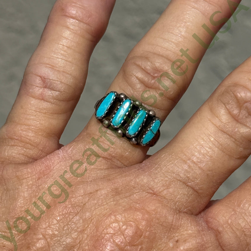 Turquoise Needlepoint Row Ring in Sterling Silver - Size 8 | Elegant Boho Jewelry for Women, Perfect for Everyday Wear & Special Occasions
