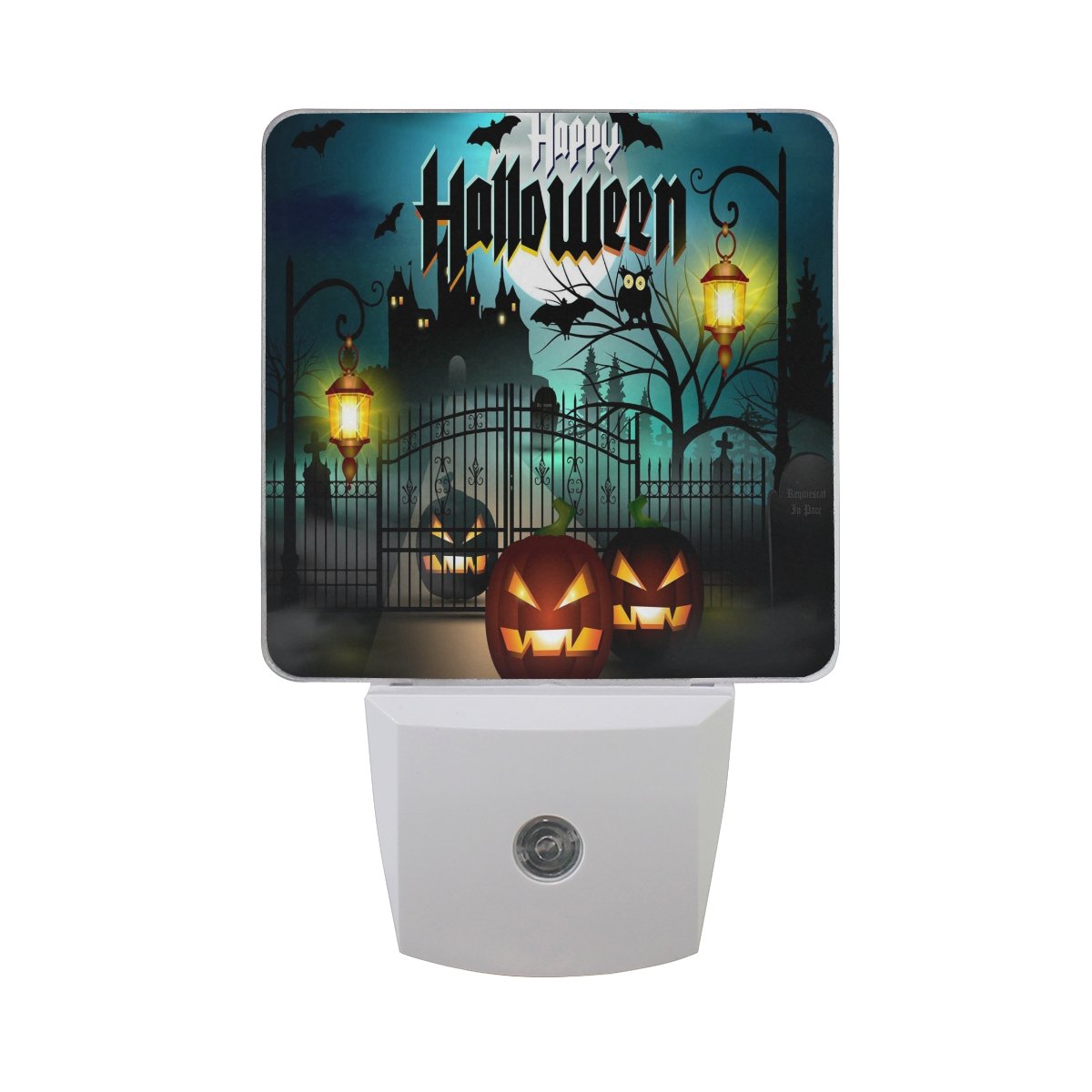 ALAZA 2 Pack Halloween Night Light - Owl & Pumpkin Bat House LED Plug-in with Dusk to Dawn Sensor | Spooky Home Decor, Desk Lamp for Adults | Perfect for Halloween Parties, Bedroom Nightlight & Seasonal Decorations