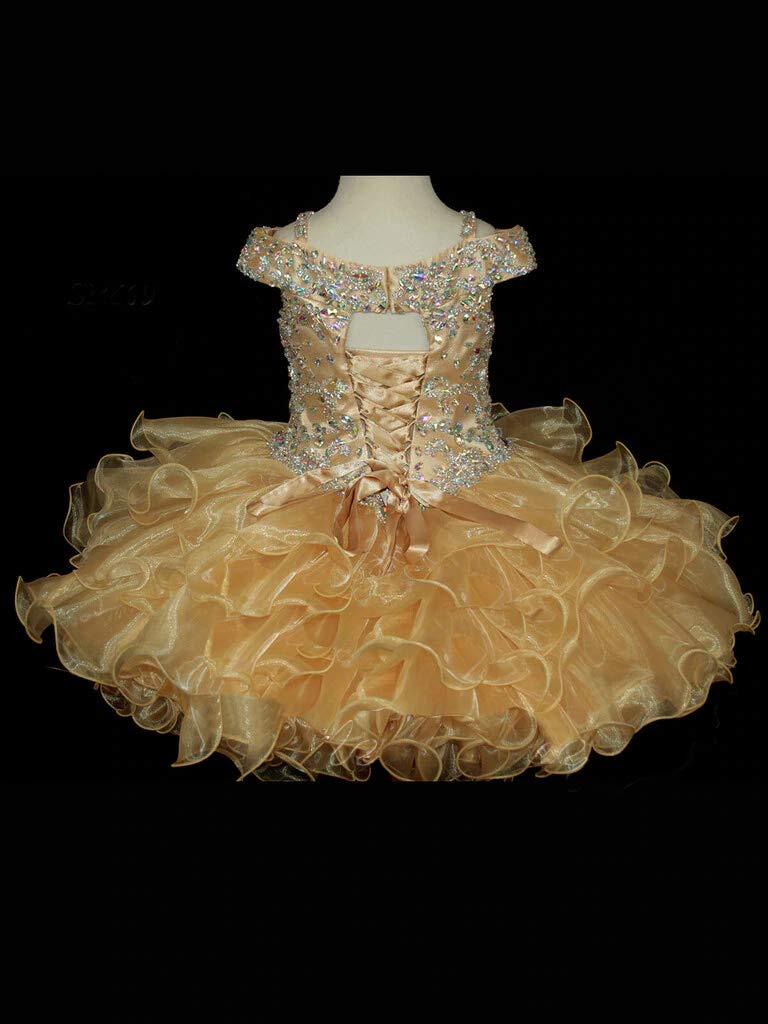 Sparkly Off Shoulder Glitz Cupcake Pageant Dress for Baby Girls - Toddler Birthday Party Gown M002 | Perfect for Pageants, Birthday Celebrations & Special Occasions