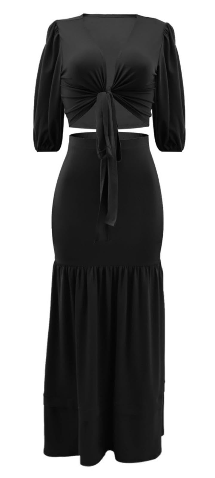 Women's 2-Piece Summer Outfit - V-Neck Bandage Top & Flowy Maxi Skirt Set | Beachwear, Vacation Dresses, Casual Summer Fashion