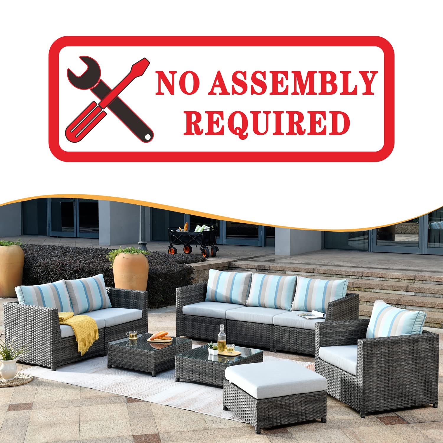 HOOOWOOO 9-Piece Outdoor Sectional Sofa Set with Sunbrella Cushions, Aluminum Frame & PE Wicker - Gray Patio Furniture for Backyard, Poolside or Garden Relaxation