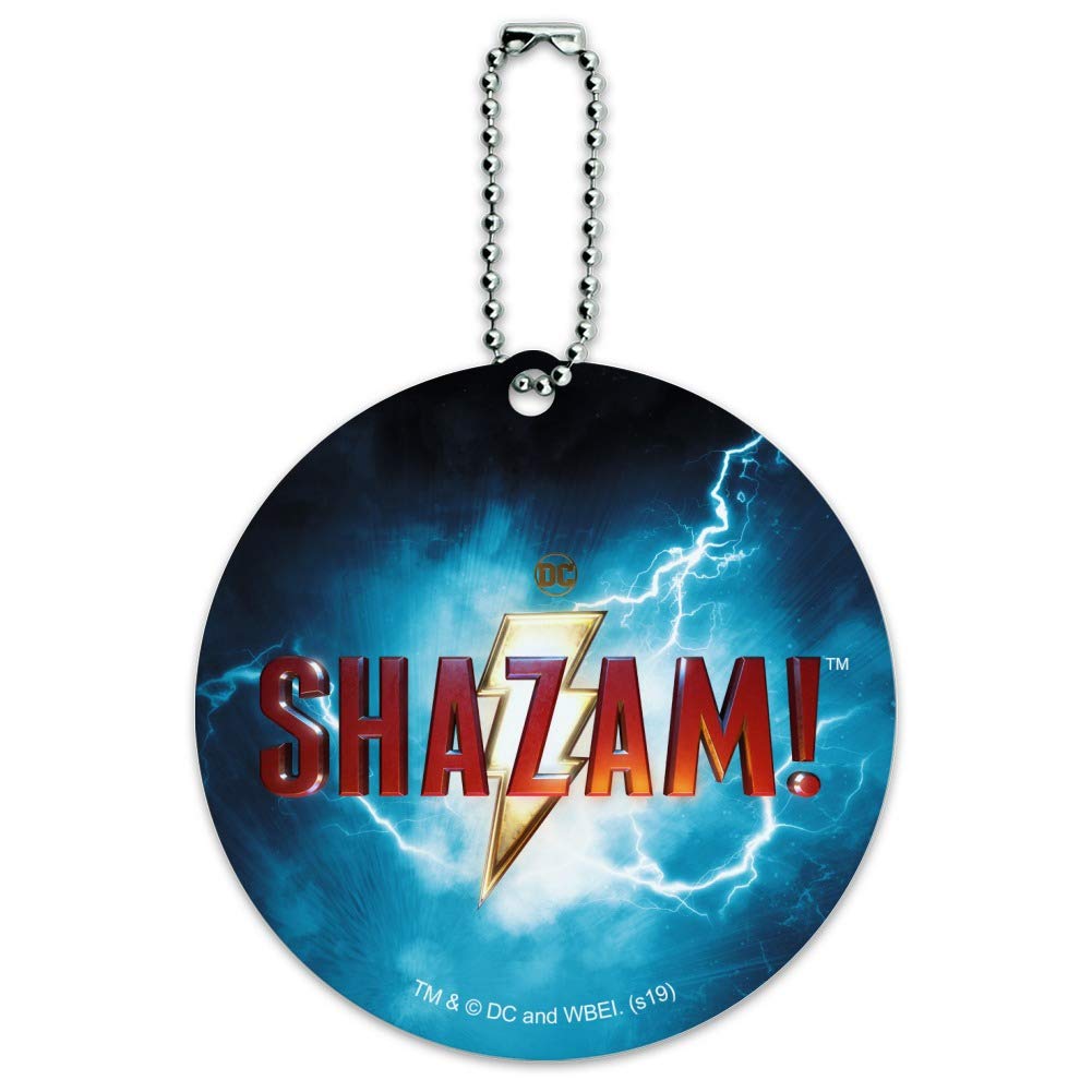 Shazam! Movie Logo Round Luggage ID Tag - Durable Suitcase & Carry-On Baggage Identifier for Travel Accessories | Perfect for Airports, Business Trips & Vacation