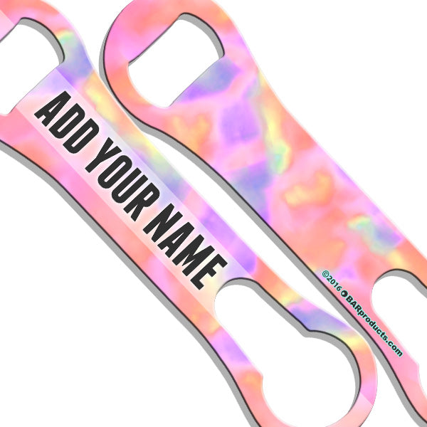 Custom ADD YOUR NAME V Rod® Bottle Opener - Vibrant Watercolor Tie Dye Design for Beer, Soda & Home Bar Accessories | Perfect for Parties, BBQs & Gifts