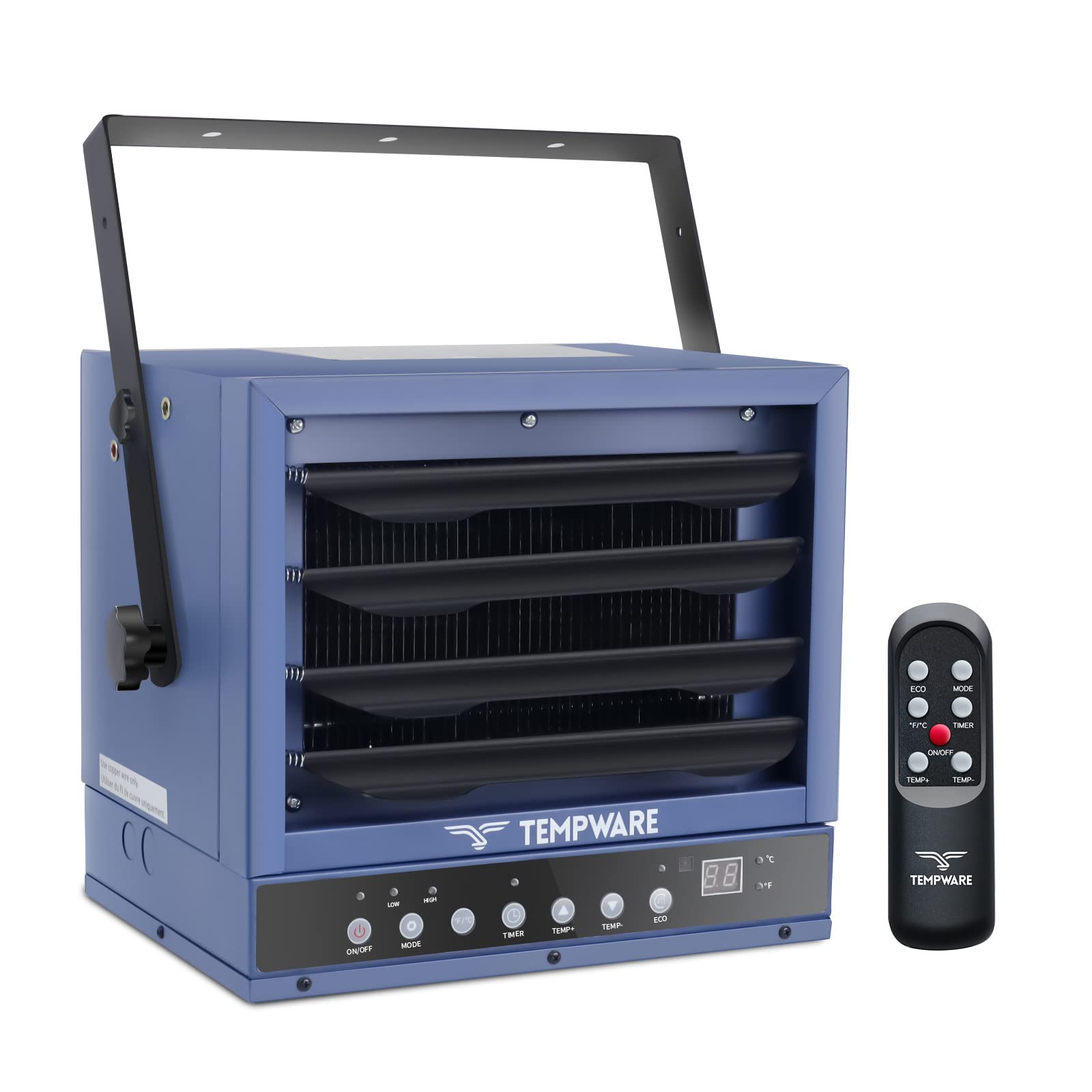 7500W Electric Garage Heater with Digital Thermostat & Remote Control - Ceiling Mount Shop Heater, 240V Hardwired with 12-Hour Timer - Perfect for Workshops, Garages, Basements & Industrial Spaces - Fast Heating & Energy Efficient