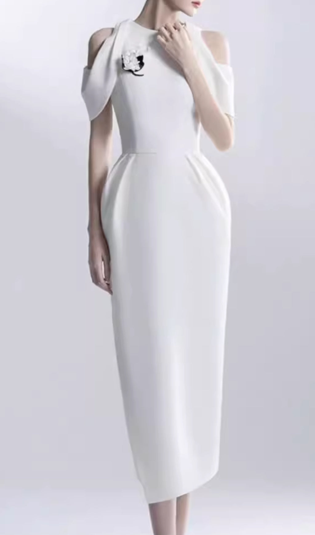Chaeli White Embellished Midi Dress - Elegant Party & Wedding Guest Dress for Women