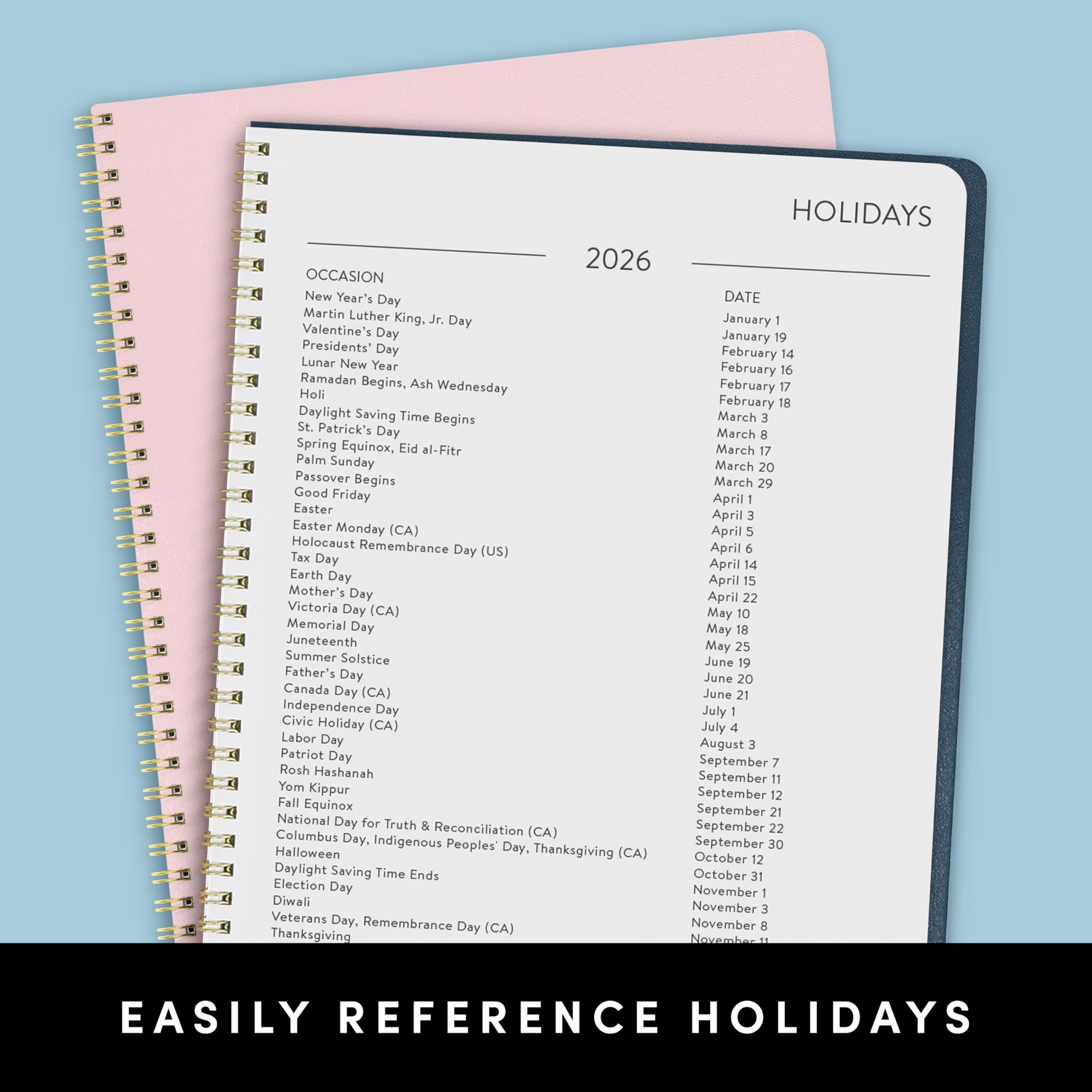 PAPERAGE 2 Year Spiral Bound Planner 2025-2026 (Blush) - 24 Month Calendar from January 2025 to December 2026 - 8.5