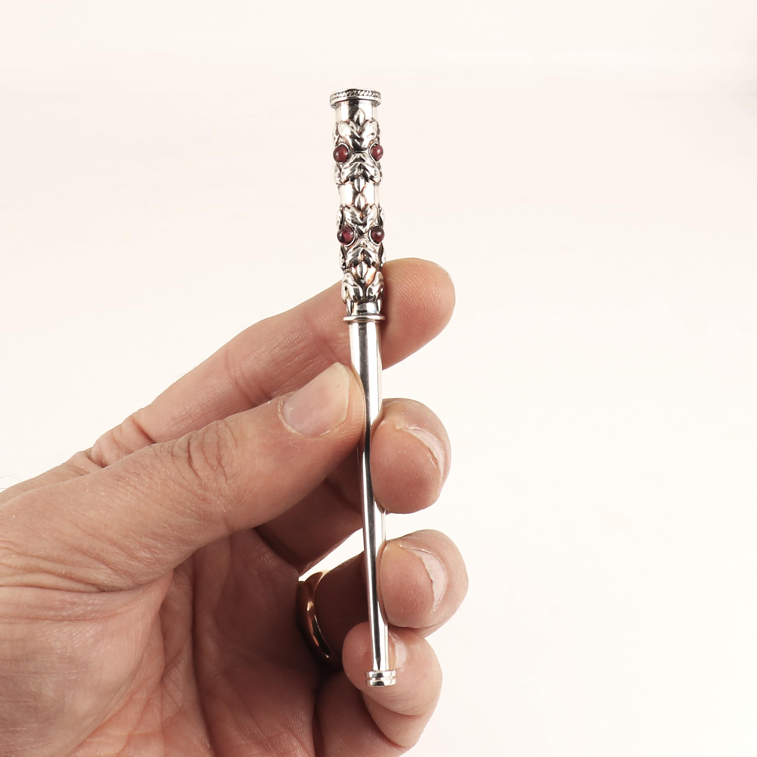 Elegant Silver Cigarette Holder with Genuine Garnet Stones - Perfect for Slim Size Cigarettes | Stylish Smoking Accessory for Parties & Special Occasions
