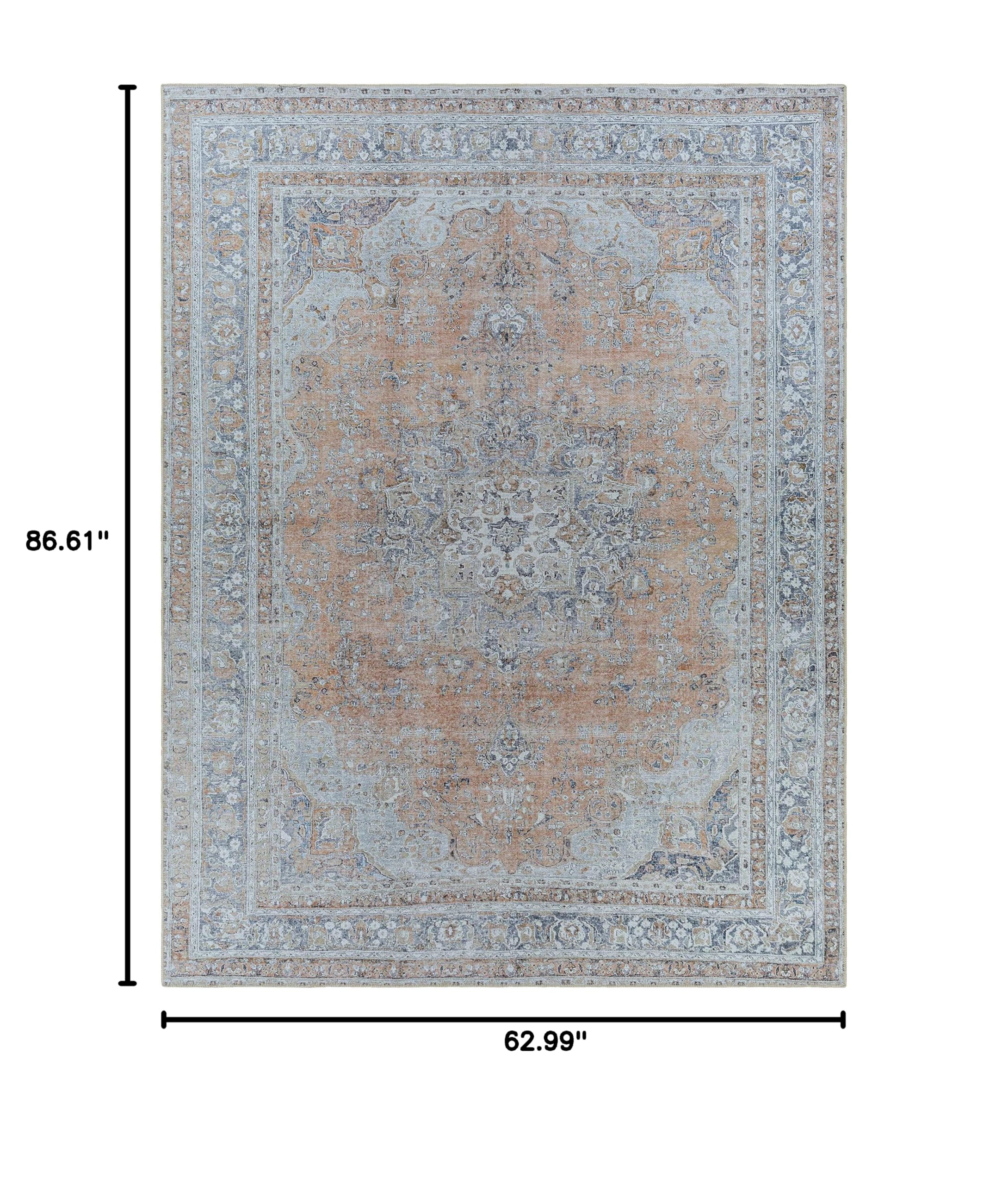 Hauteloom Mianay Washable Area Rug for Living Room & Bedroom - Soft, Durable, Stain Resistant - Beige, Blue, Gray - 5'3