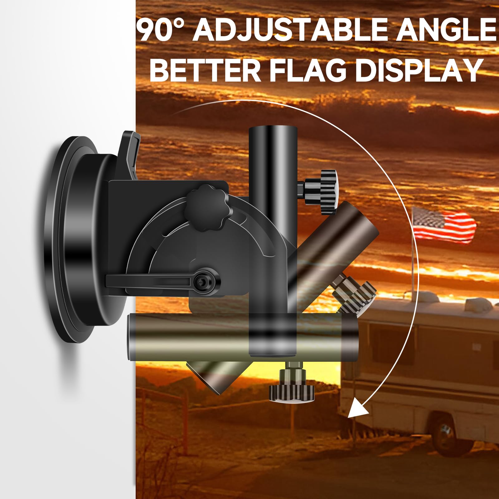Ultra Strong RV Flag Mount with Adjustable Angle - Heavy Duty Suction Cup Flag Holder for Campers, Cars, Trucks, SUVs & ATVs | Perfect for Road Trips, Tailgating & Outdoor Adventures (1 Pack)