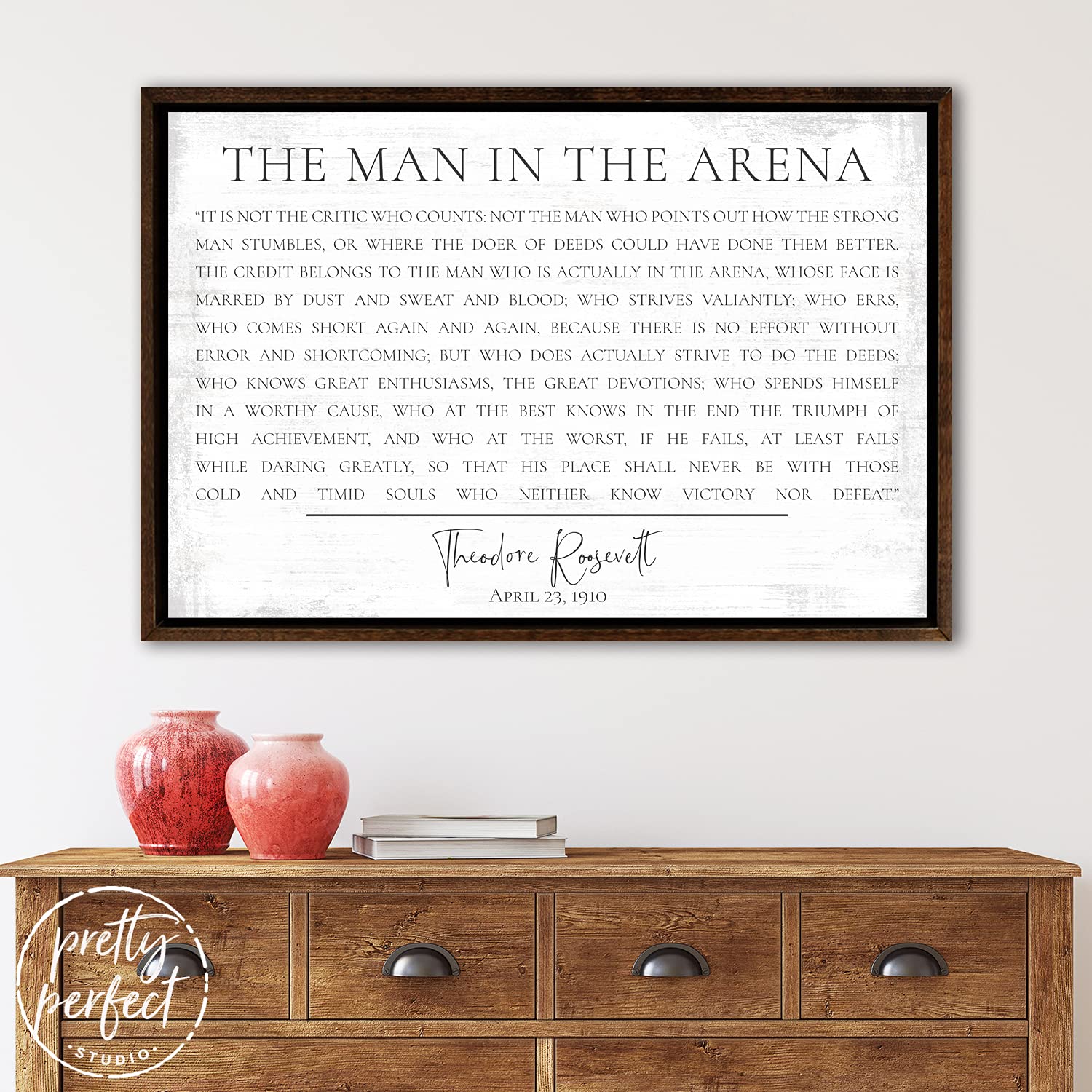 The Man in The Arena Framed Wall Art - Theodore Roosevelt Inspirational Quote Print - Motivational Home & Office Decor for Living Room, Bedroom, Study - Famous Teddy Roosevelt Speech Poster