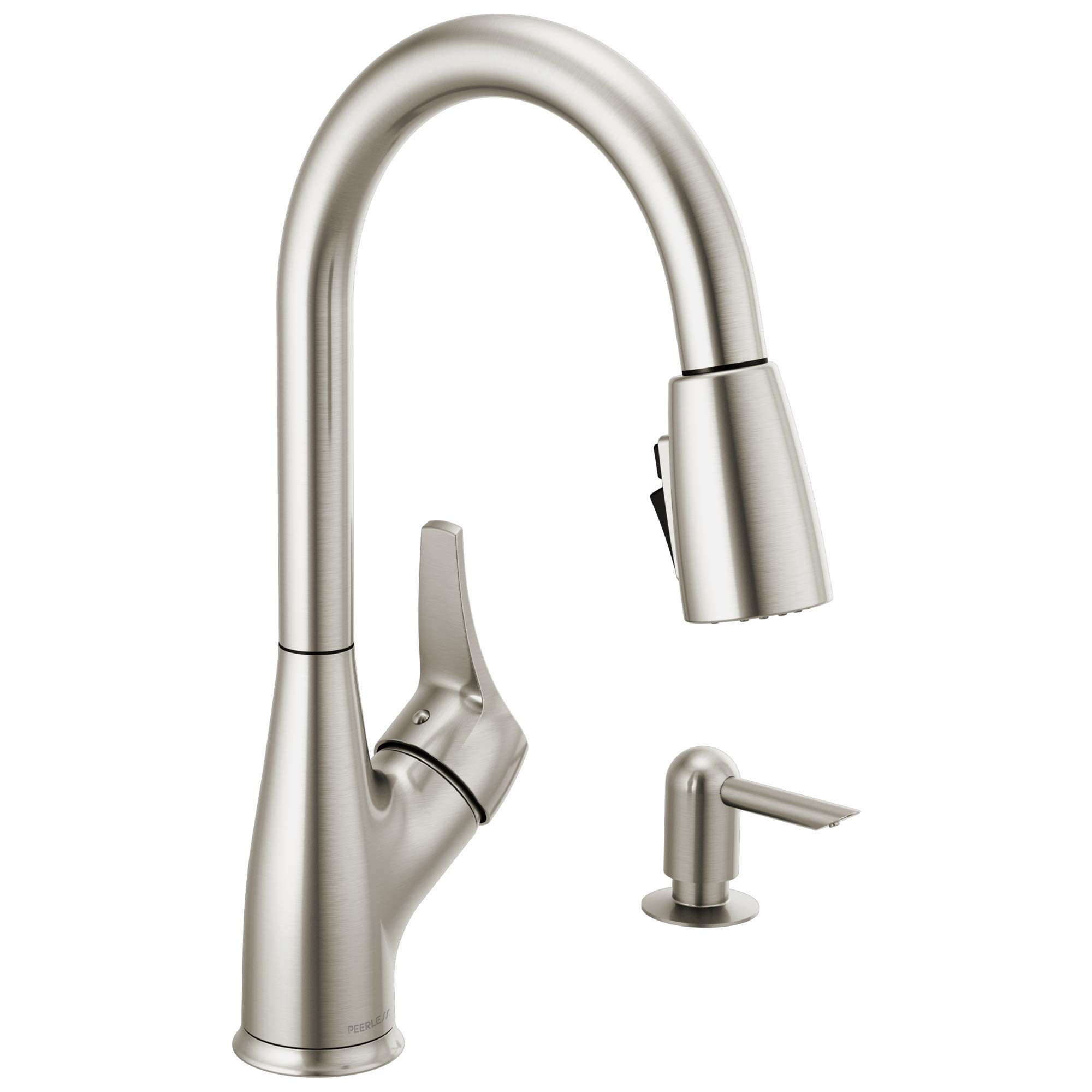 Peerless P7901LF-SSSD-W Delta Style Single Handle Pull-Down Kitchen Faucet with Soap Dispenser - Brushed Nickel Finish for Modern Farmhouse & Contemporary Kitchens
