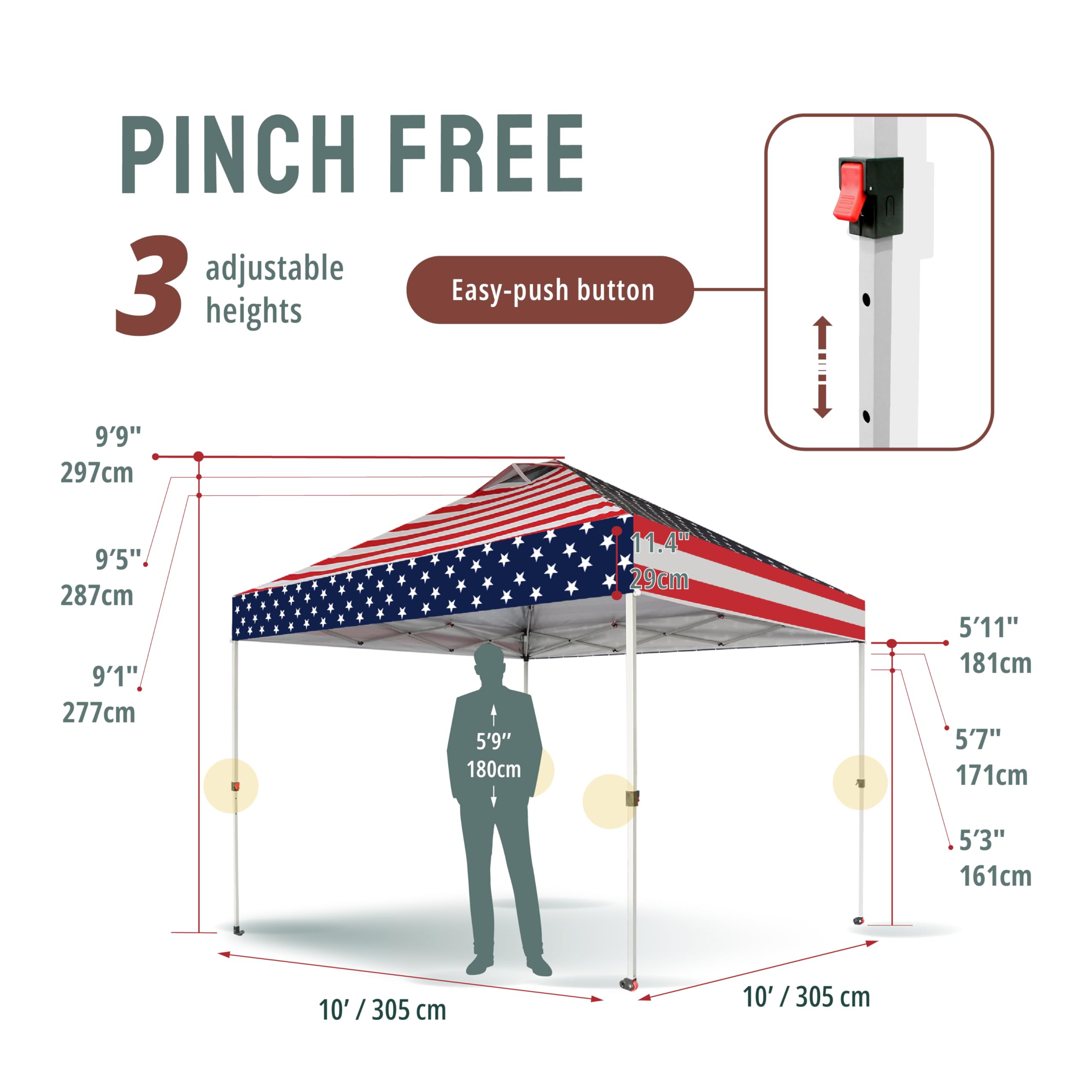 CROWN SHADES 10x10 Pop Up Canopy Tent - Instant Setup Beach Sun Shelter for Outdoor Events, Parties, Camping & Picnics - Portable Gazebo with Carry Bag, Silver Coated UV Protection Top & American Flag Design - Perfect for Backyard BBQs, Tailgating and Beach Days