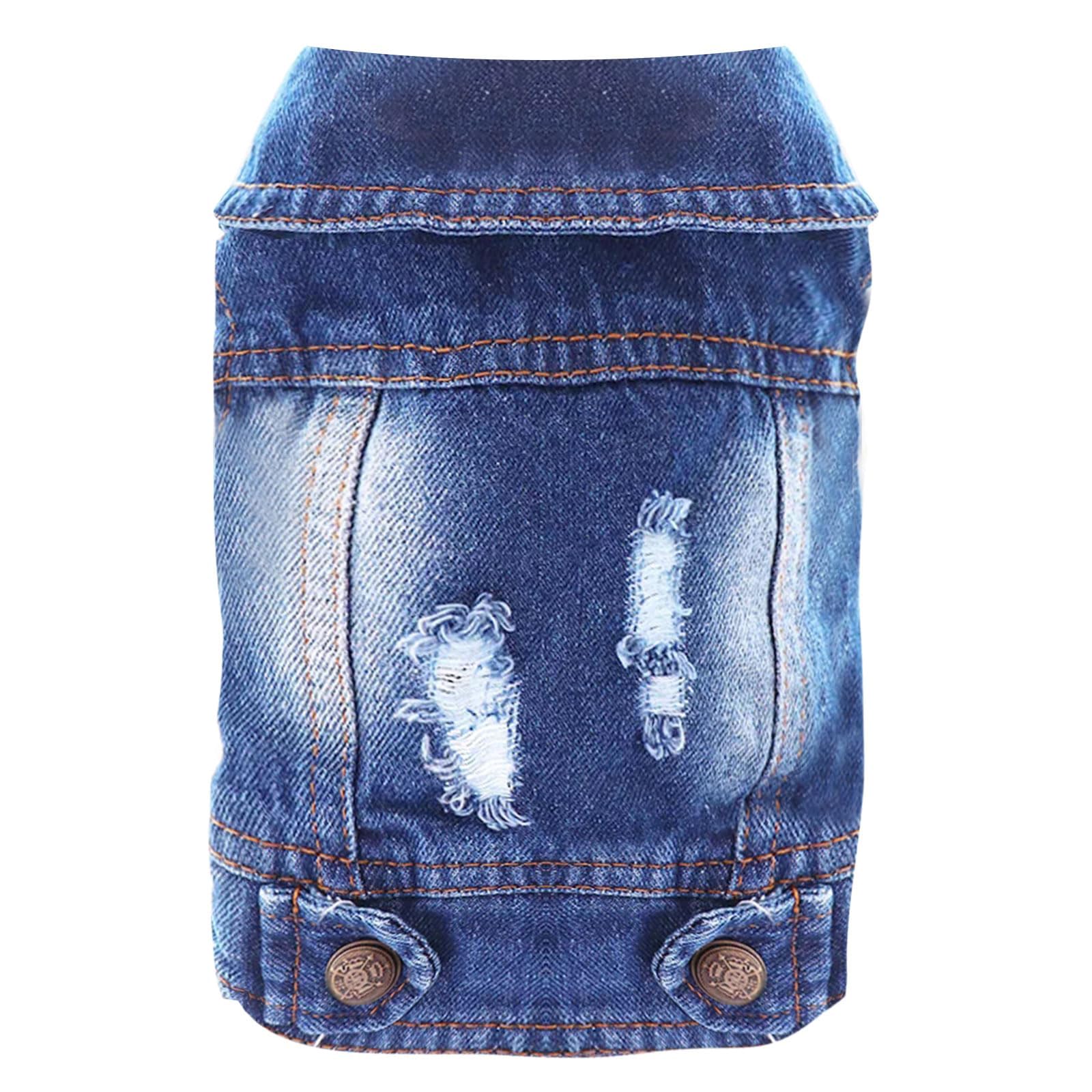 Stylish Blue Denim Dog Jacket - Small Pet Outfits for Small & Medium Dogs & Cats - Puppy Shirts, Doggy Costume Clothing for Shih Tzu, Chihuahua, Yorkie & Teacup Breeds - Perfect for Outdoor Walks, Pet Fashion & Photo Shoots