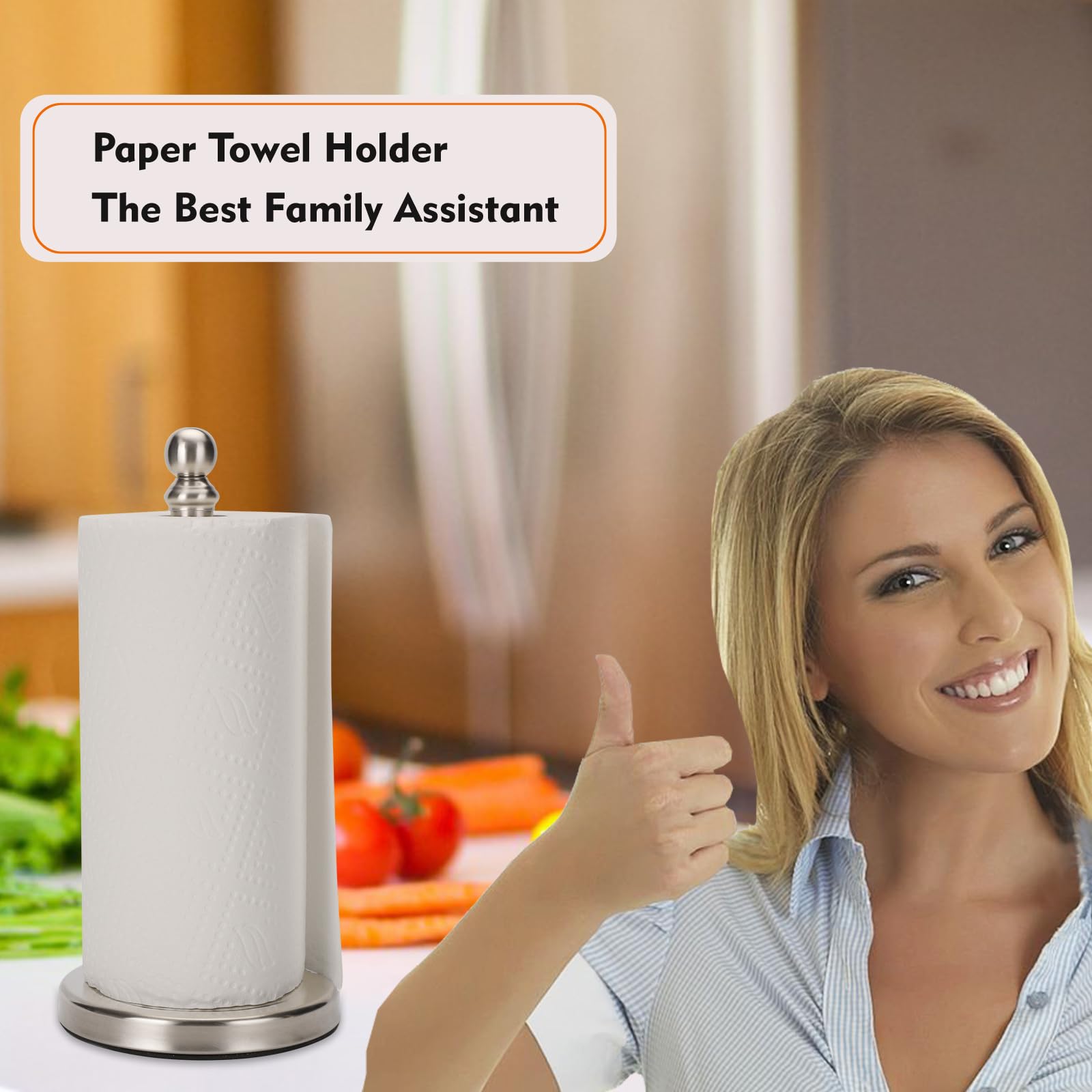Sturdy Brushed Nickel Paper Towel Holder Stand for Kitchen Countertop - Durable & Space-Saving Towel Roll Organizer for Home, Office, or Restaurant Use