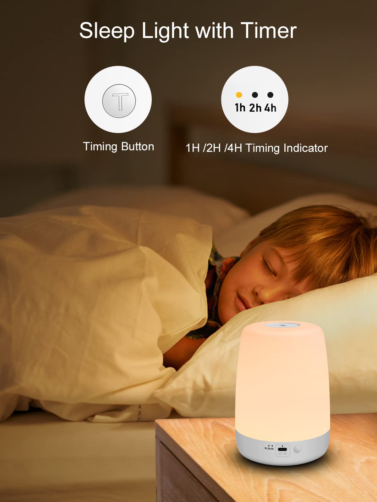 Rechargeable Baby Night Light for Kids Nursery - Portable Touch Night Lamp with 3 Timers & 200H Battery Life - Soft Warm Light for Breastfeeding, Newborn Care, Bedroom, Nursery & Travel Use