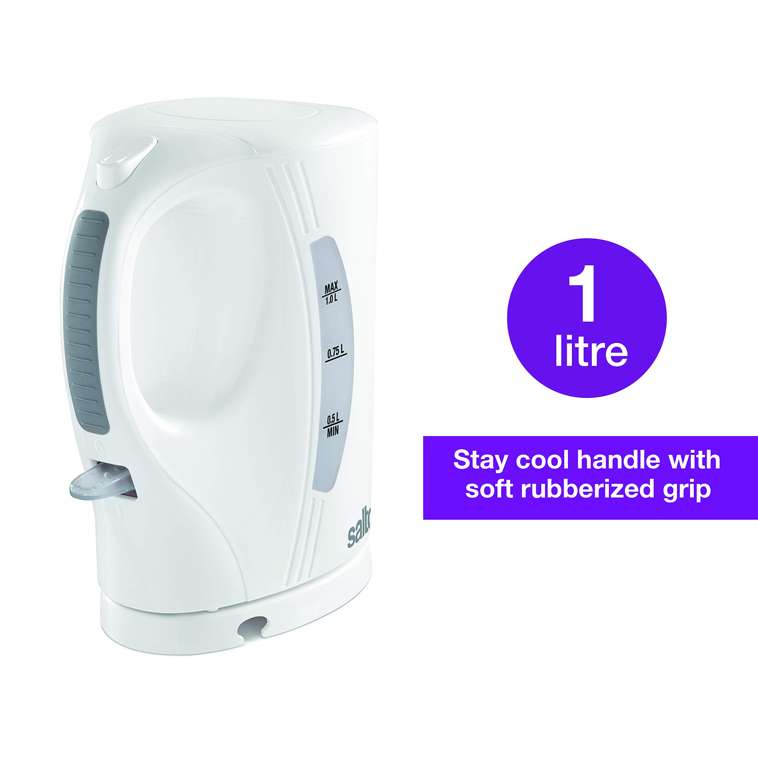 Salton Electric Cordless Jug Kettle - 1 Liter/1.7 Quart Stainless Steel Water Boiler - Fast Heating & Auto Shut-Off - Perfect for Tea, Coffee & Instant Meals - White