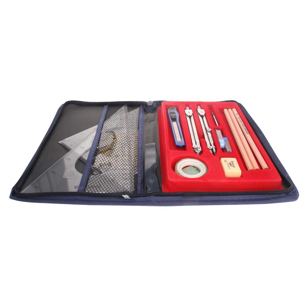 Precision Geometry Compass Set with Pencil, Eraser, Ruler & Tape - Professional Drafting Tools for Engineering, Architecture & School Math - Perfect for Technical Drawing, Blueprint Design & Classroom Use