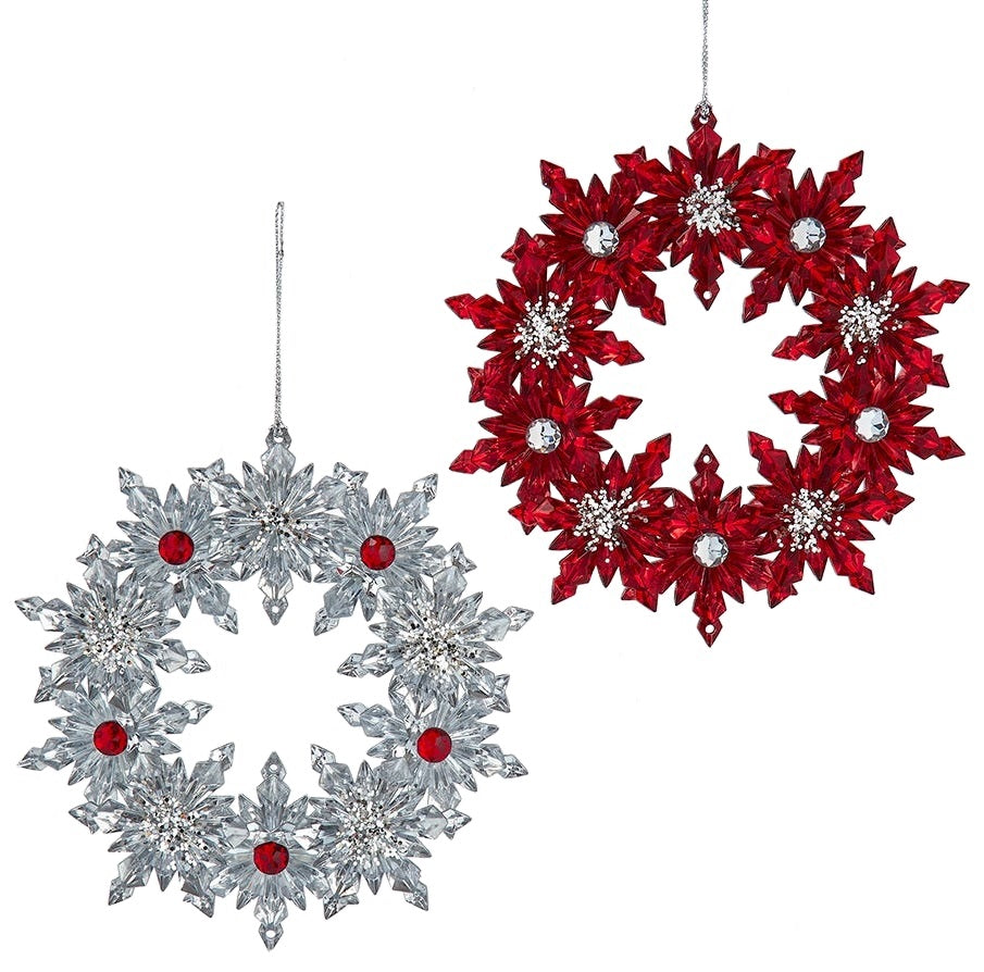 5.3 Inch Red and Silver Christmas Wreath Ornament - Holiday Home Decor for Tree, Mantel & Front Door Decoration