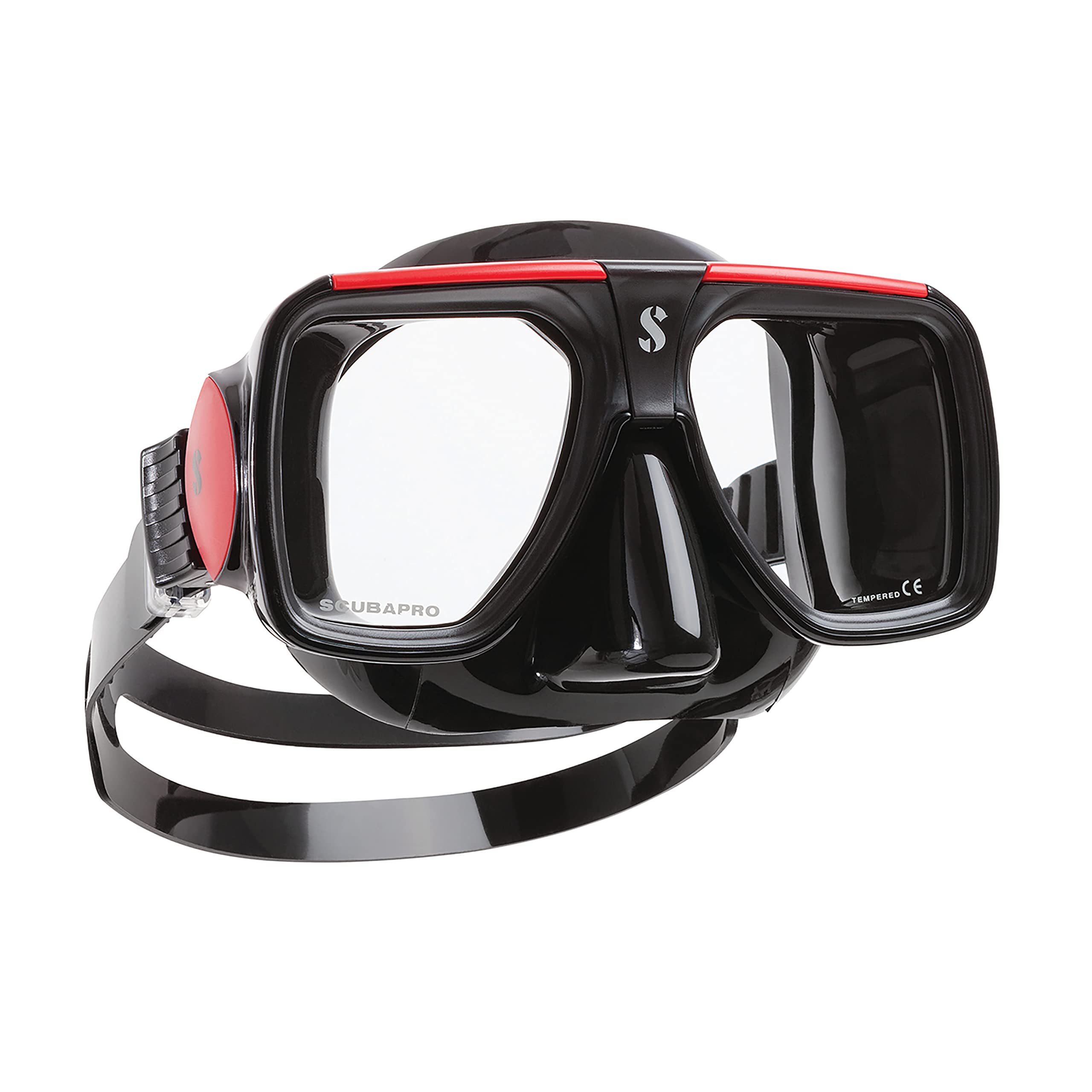 SCUBAPRO Solara Diving Mask - Black/Red Snorkeling & Scuba Mask with Tempered Glass Lens for Underwater Adventure | Perfect for Ocean, Pool, and Spearfishing