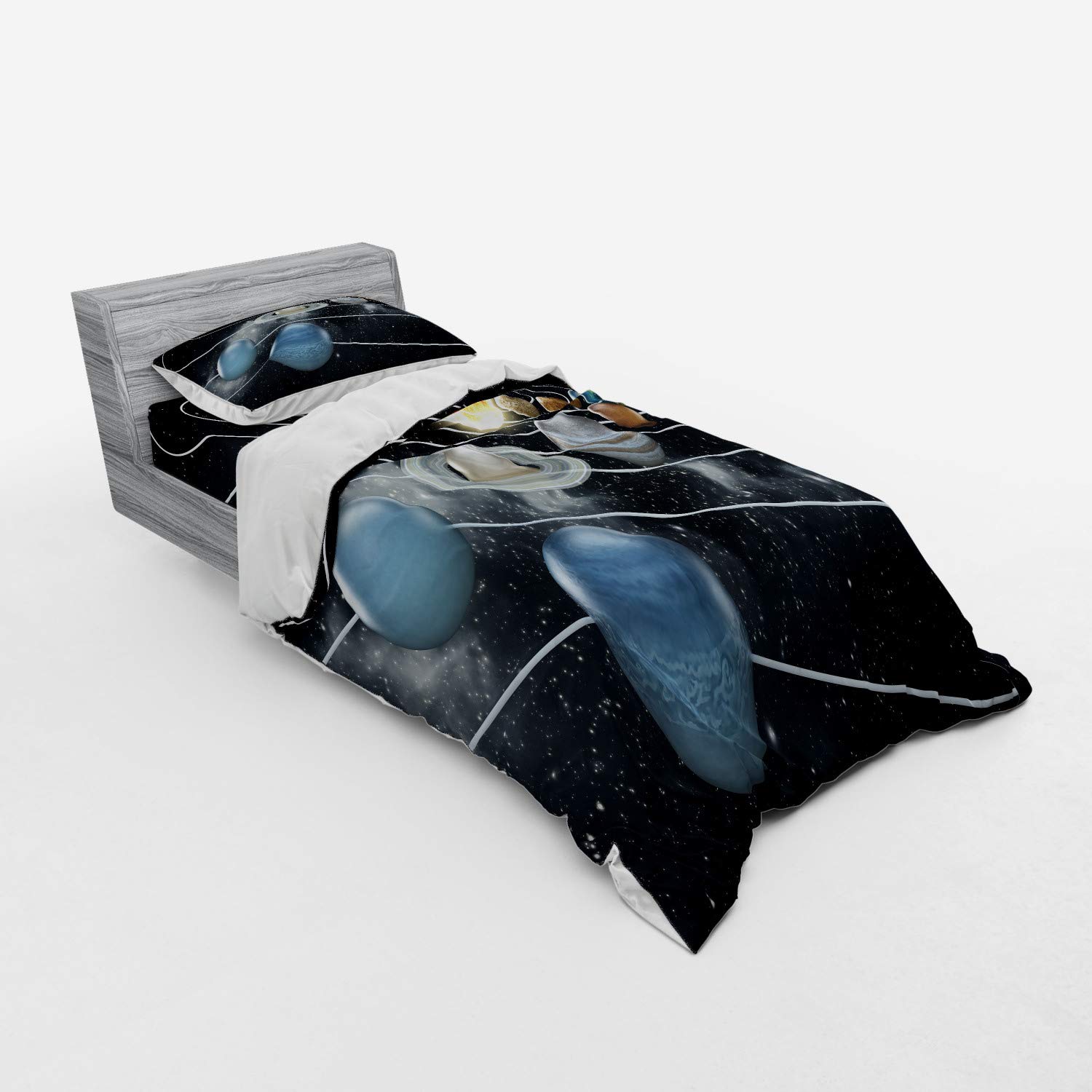 Ambesonne Galaxy Bedding Set - Solar System Duvet Cover with All 8 Planets, Sun & Pluto - Twin XL Size 3-Piece Set (Duvet Cover, Pillow Sham, Fitted Sheet) - Black & Grey Space Themed Bedding for Sci-Fi Lovers - Perfect for Astronomy Enthusiasts & Kids' Room Decor