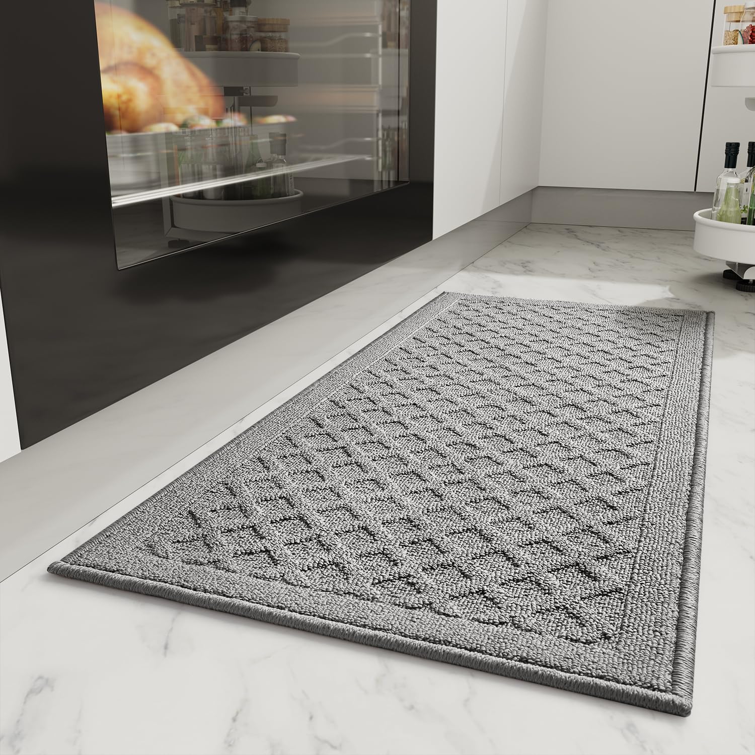 Non-Slip Washable Kitchen Rugs - Absorbent Floor Mats for Kitchen, Laundry & Hallway - Comfortable Runner Rug in Front of Sink (Gray, 20''x32'') - Perfect for Spill Protection & Home Decor
