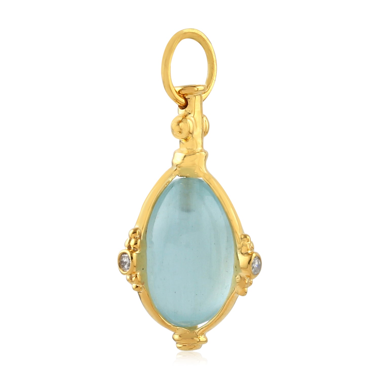 18K Yellow Gold Aquamarine Pave Diamond Charm Pendant Necklace - Elegant Designer Jewelry for Women, Perfect for Birthdays, Anniversaries & Special Occasions