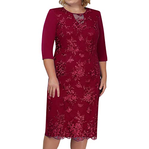 Plus Size Floral Short Dress for Women - Elegant Vintage Midi Dress with Back Zipper | Formal Occasions, Summer Weddings & Garden Parties