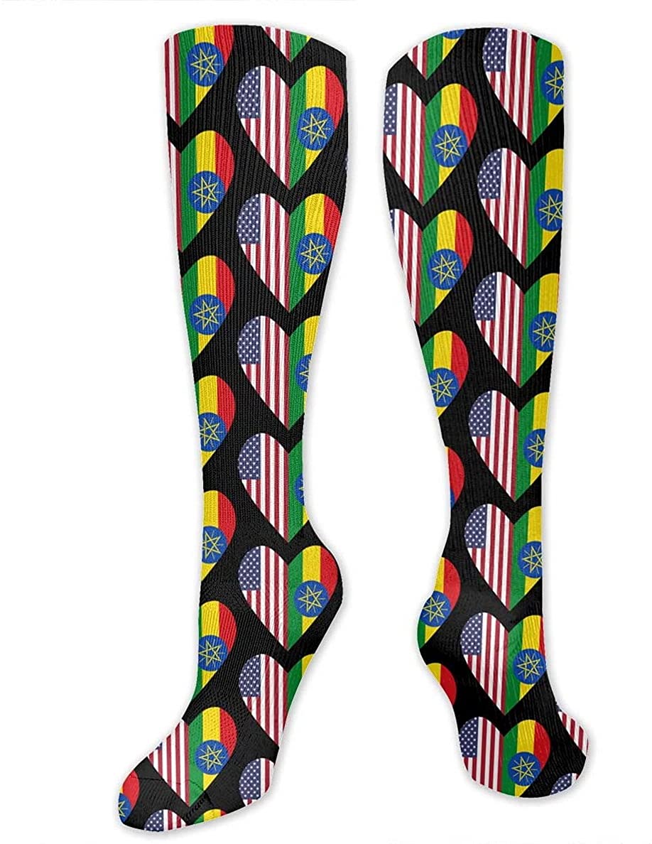 Half Denmark Flag Half USA Flag Love Heart Unisex Casual Crew Socks - Comfortable Everyday Socks for Men & Women - Perfect for Travel, Gifts, and Patriotic Fashion