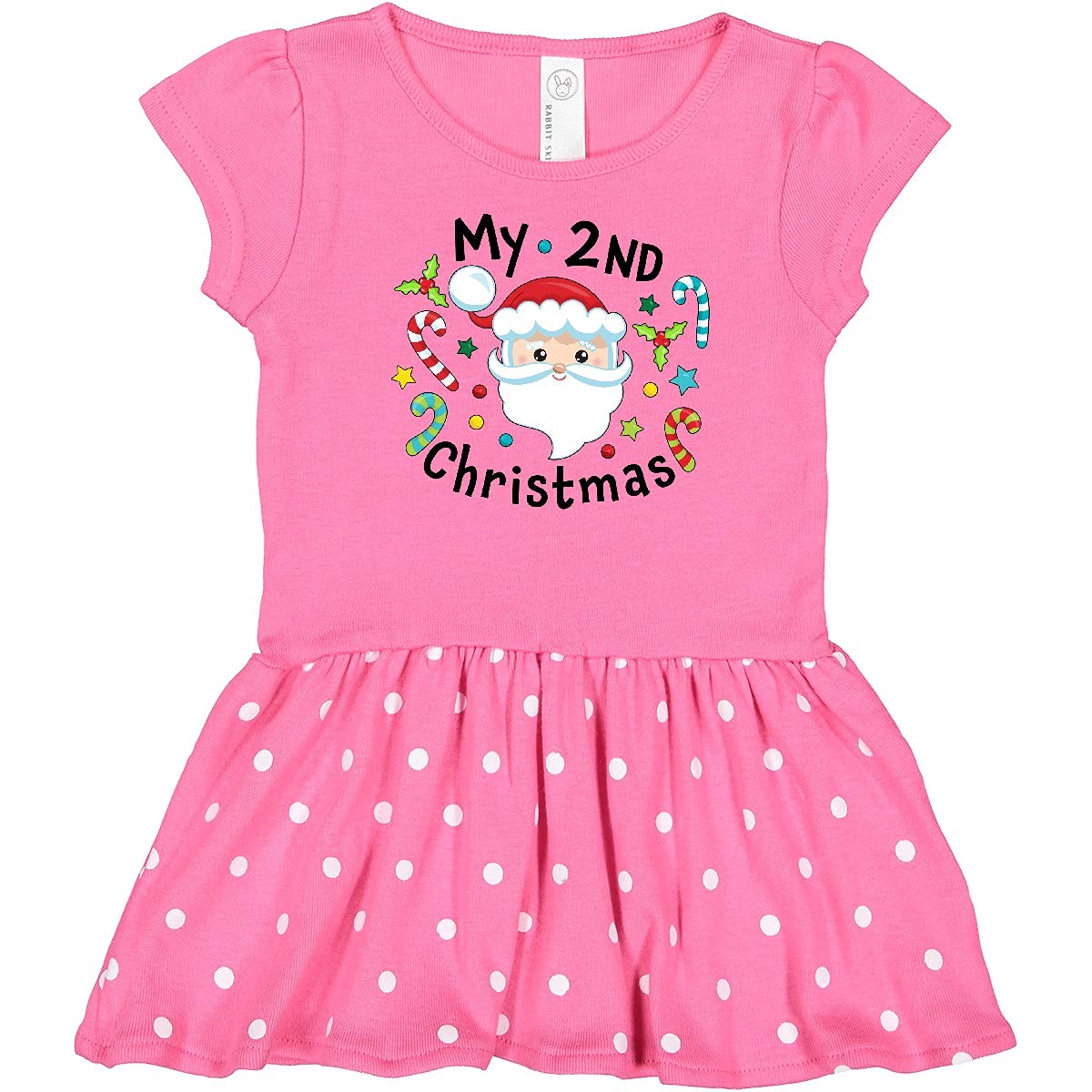 Inktastic My Second Christmas Santa with Candy Canes Baby Girl Dress - Festive Holiday Outfit for Infants, Toddler Christmas Party & Family Photo Shoot