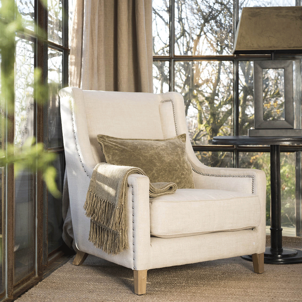 Artwood AW44 Modern Armchair with Mixt Linen Upholstery in Natural Color - Perfect for Living Room, Bedroom, or Office Seating